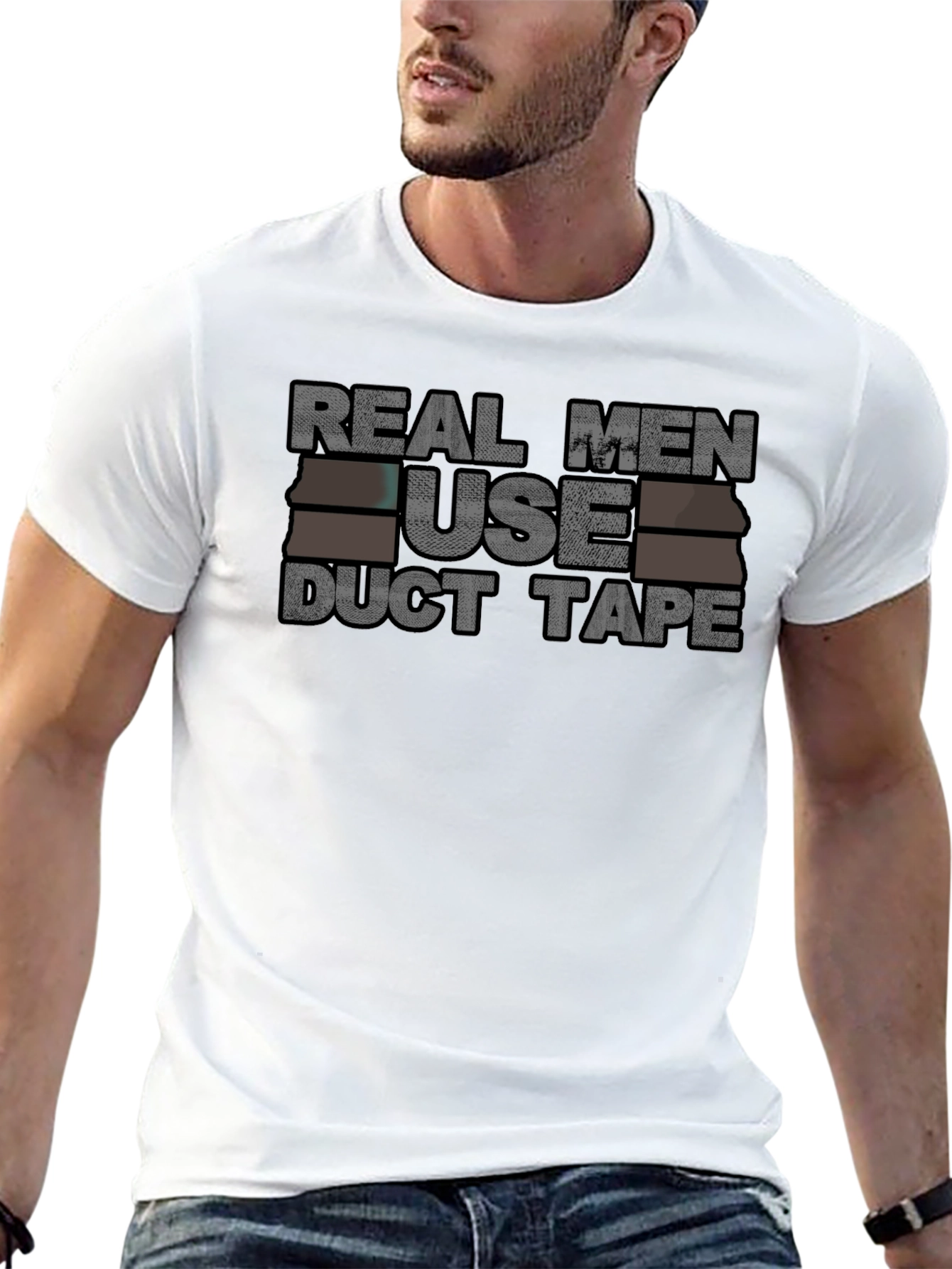 Black Real Men Use Duct Tape Graphic Tee view 13