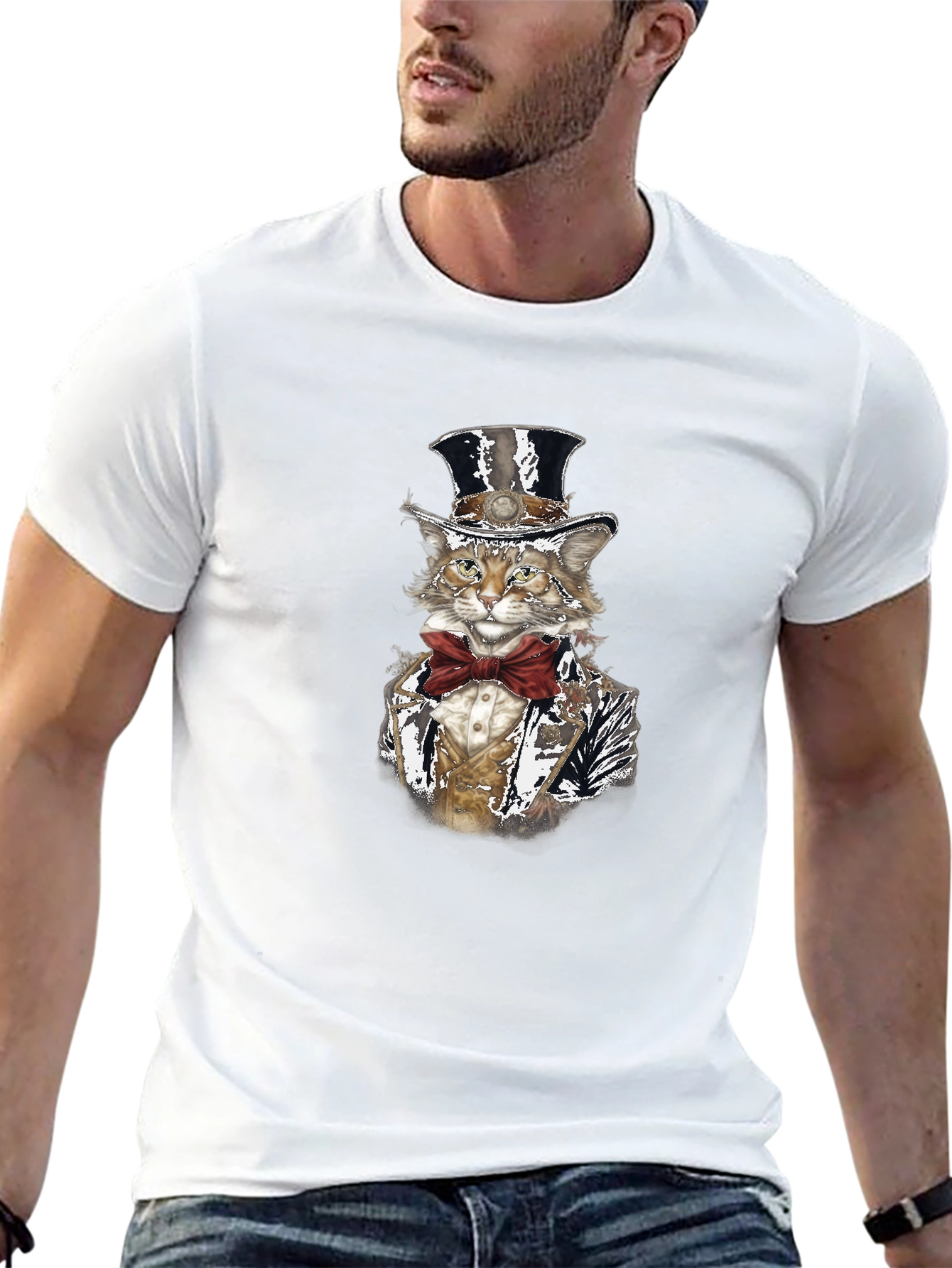 Black Gentleman Cat T-Shirt - Top Hat & Bowtie view 13