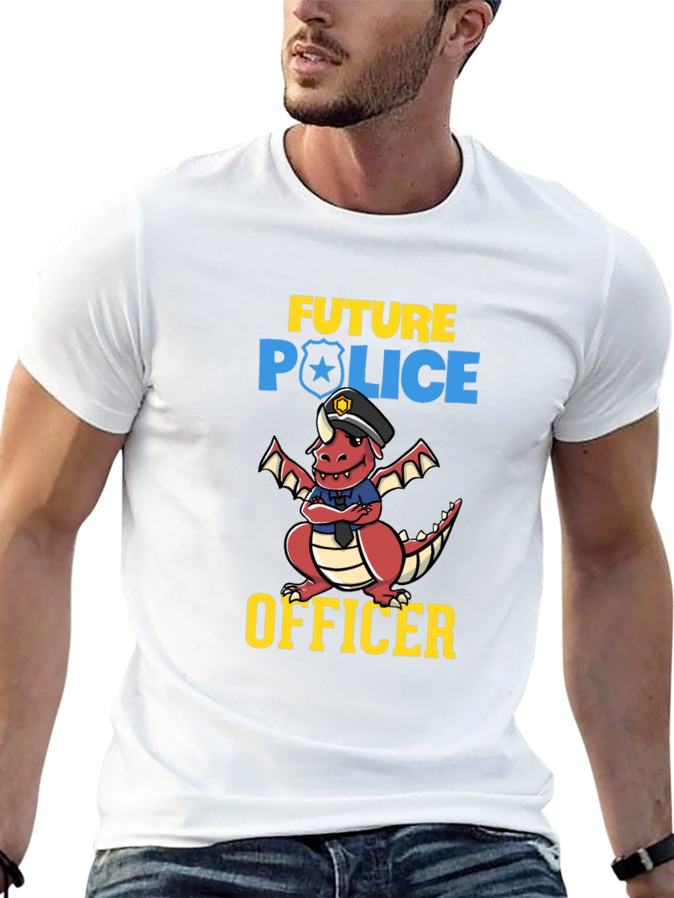 Black Future Police Officer Dragon T-Shirt view 13
