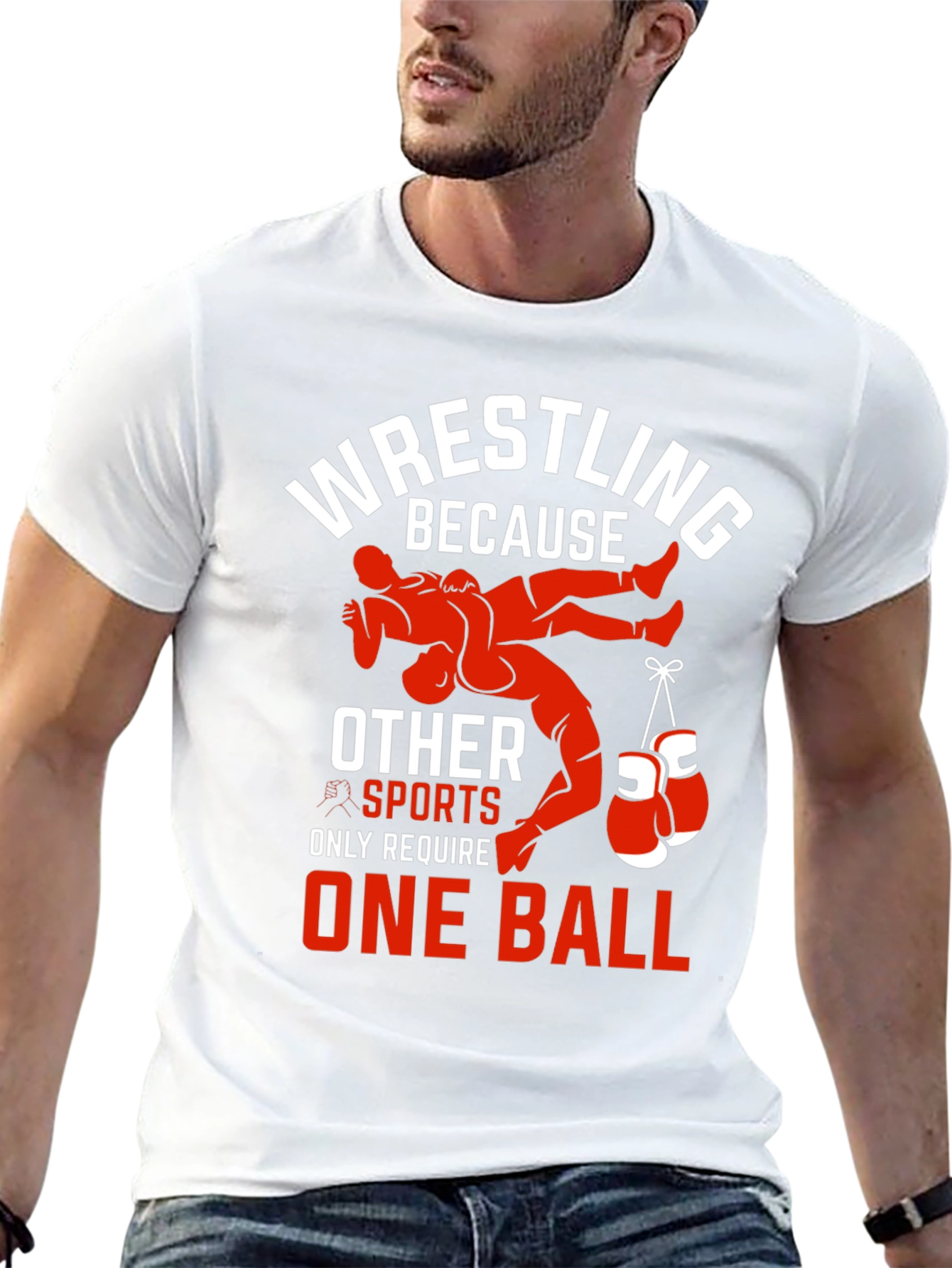 Black Wrestling T-Shirt - One Ball Funny Tee view 13