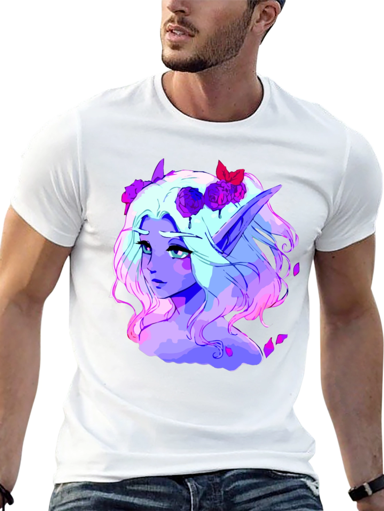 Black Elf Portrait Graphic Tee - Black Cotton Shirt view 13