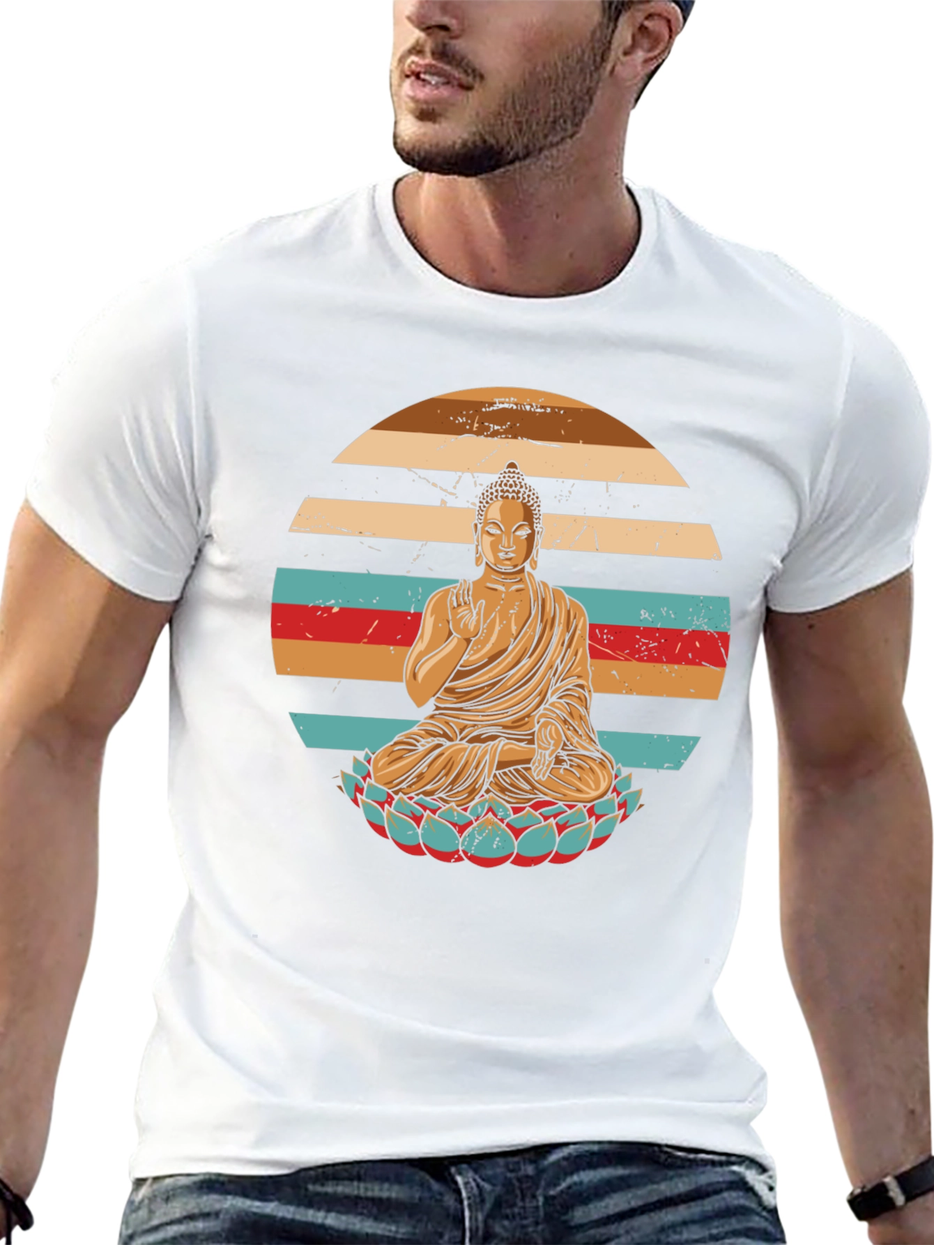 Black Retro Buddha Graphic T-Shirt view 13