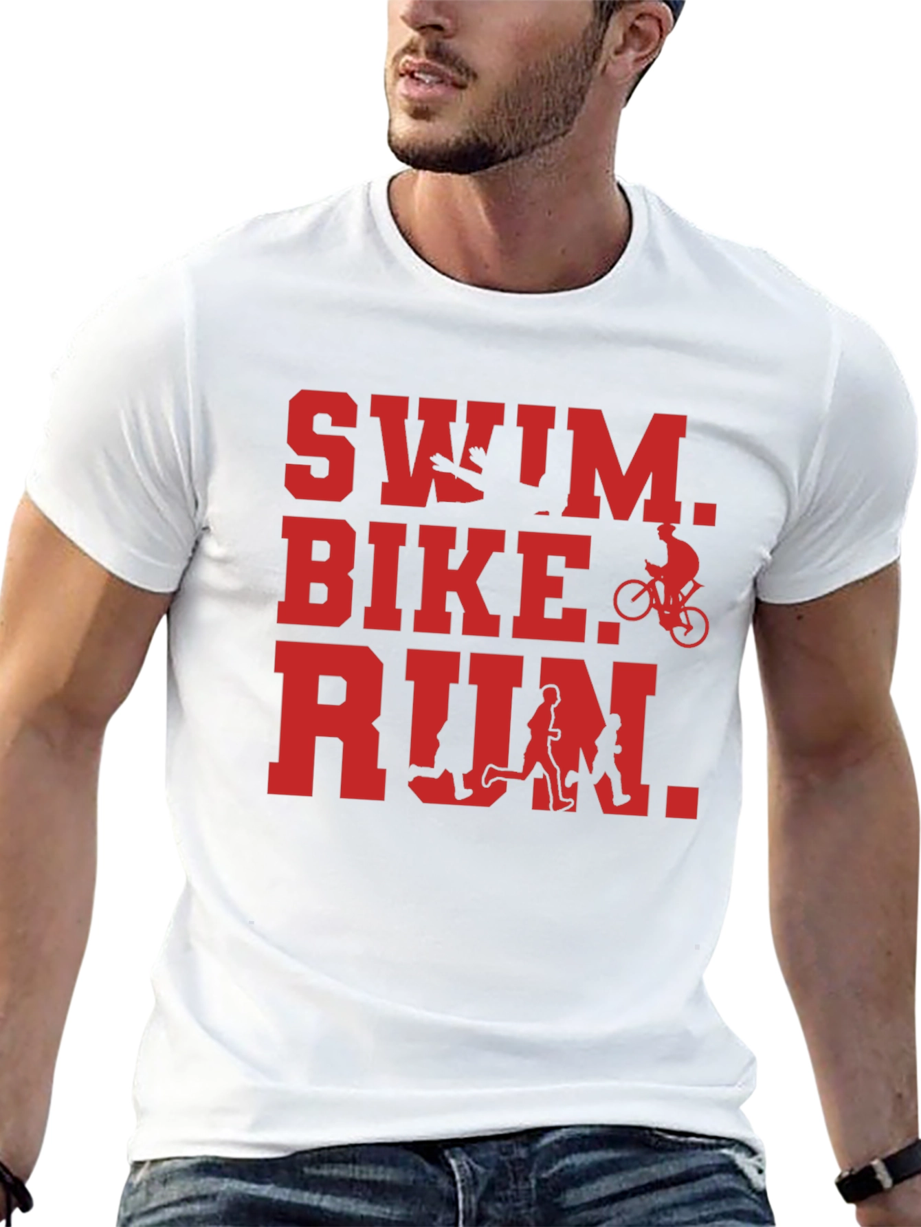 Black Swim Bike Run Triathlon T-Shirt - Black view 13