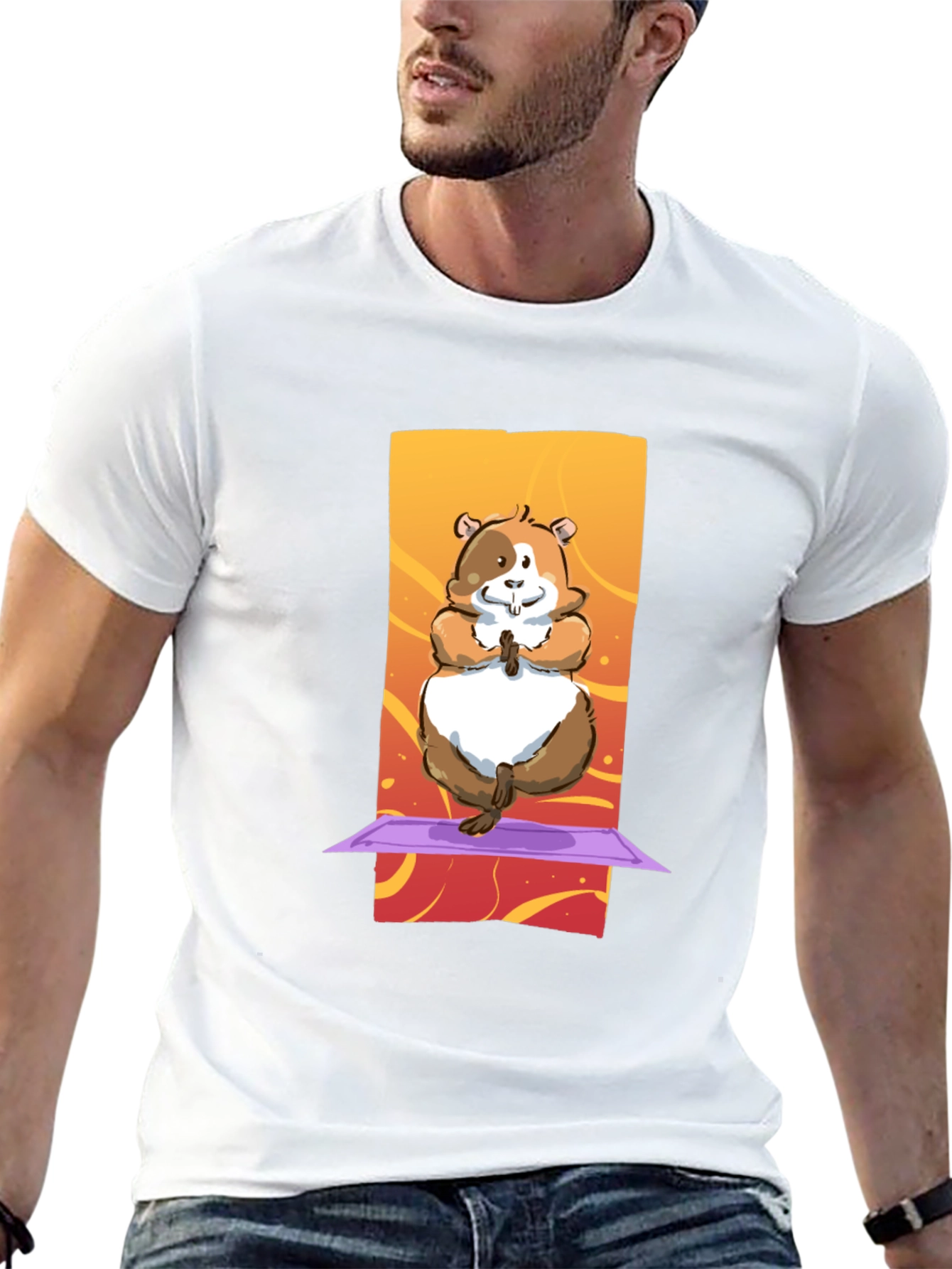 Black Yoga Hamster T-Shirt: Funny Graphic Tee view 13