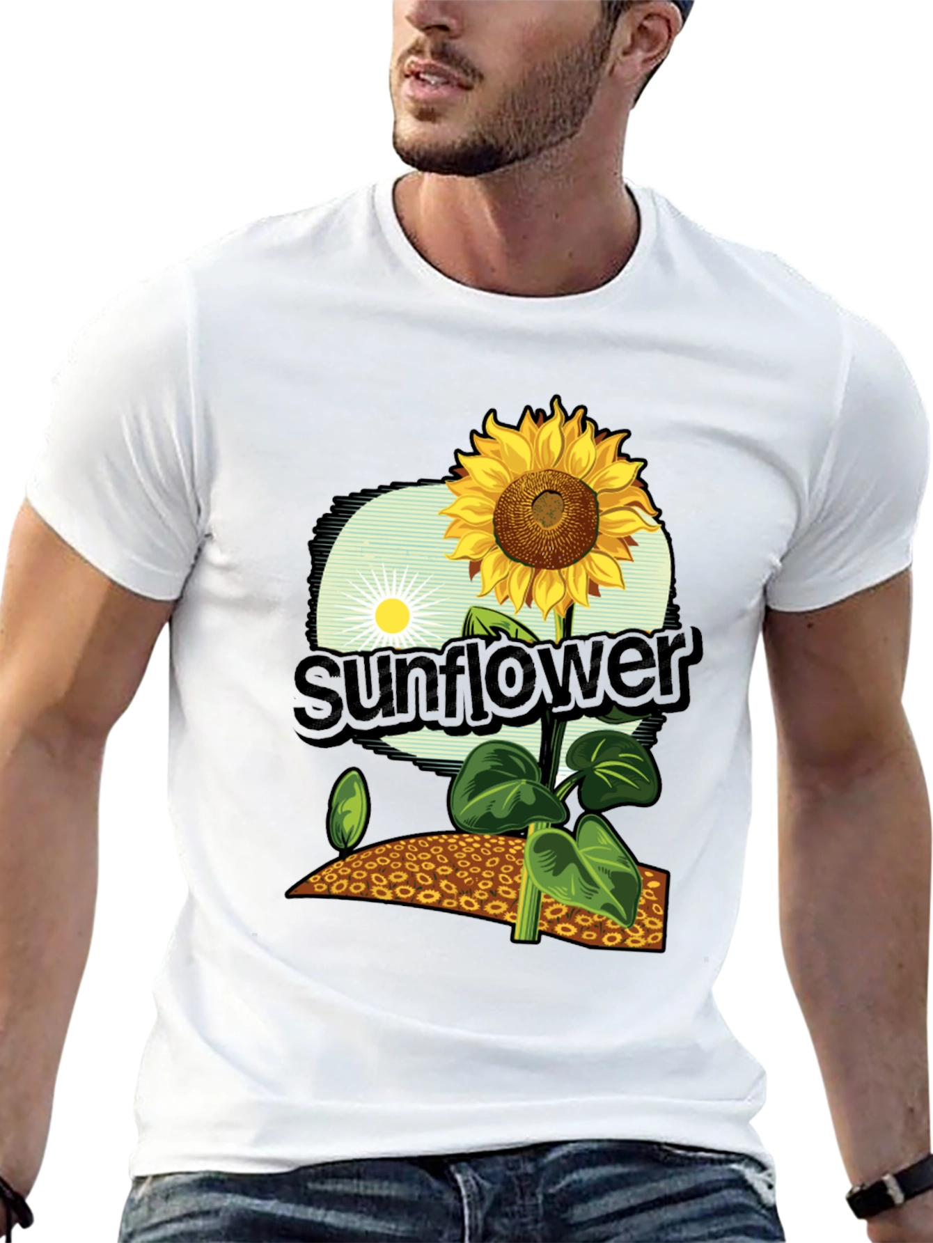 Black Sunflower Graphic Print T-Shirt - Black Cotton Tee view 13