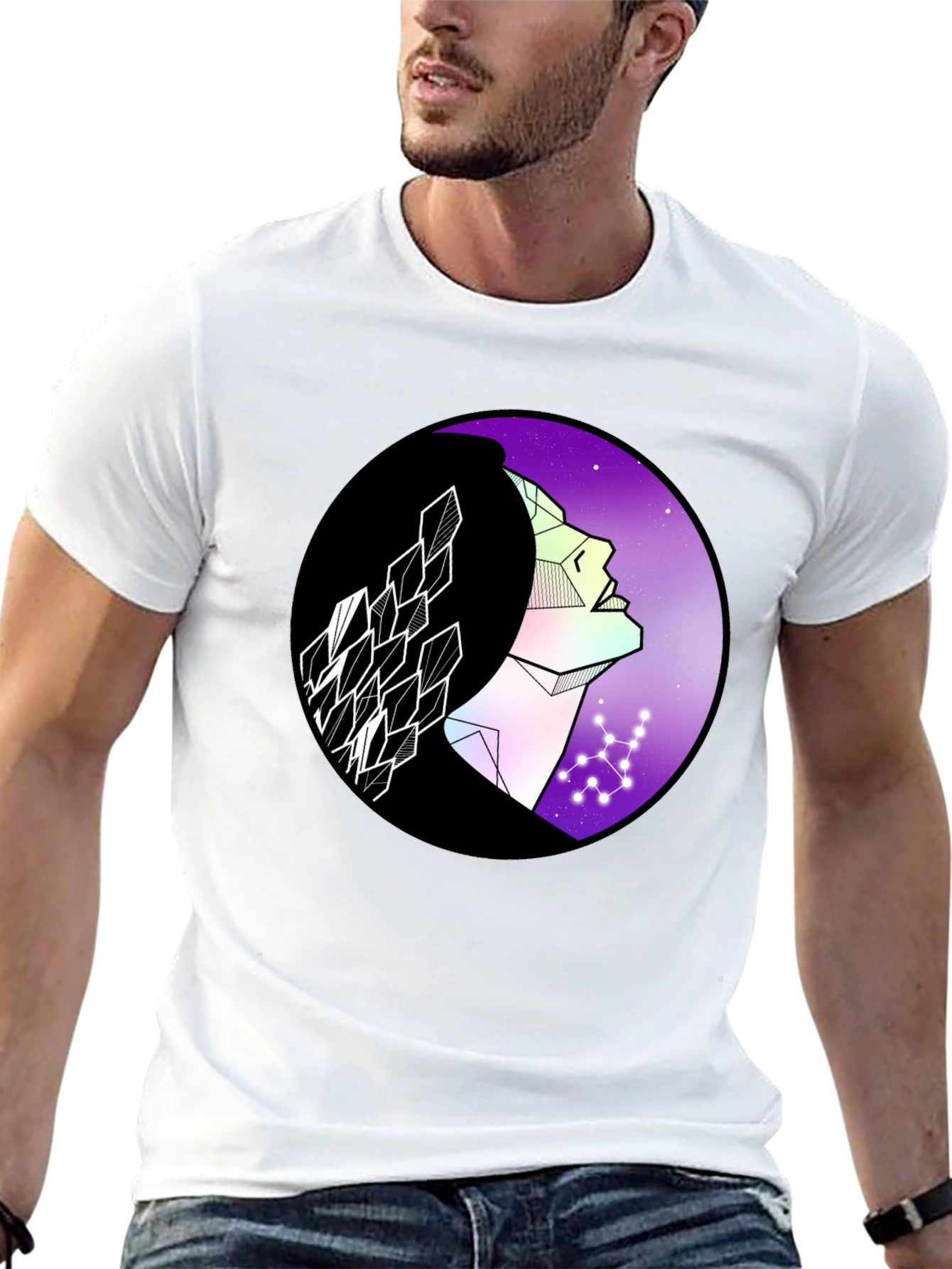 Black Geometric Woman Graphic Tee - Cosmic Vibes view 13