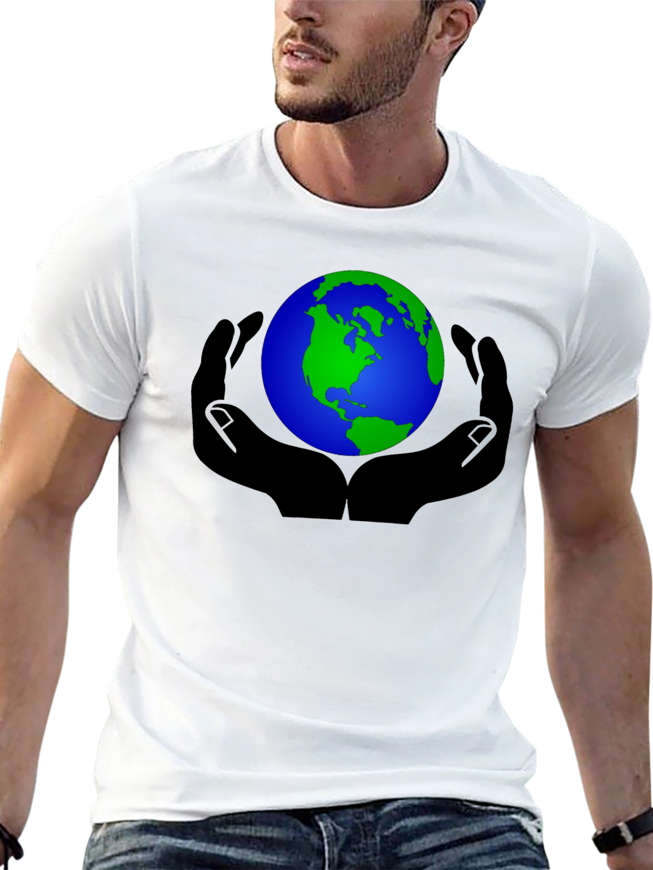 Black Earth in Hands Graphic Black T-Shirt view 13