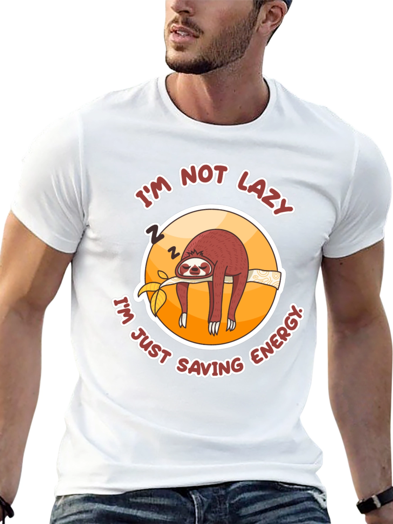 Black Funny Sloth T-Shirt: I'm Not Lazy, Saving Energy! view 13