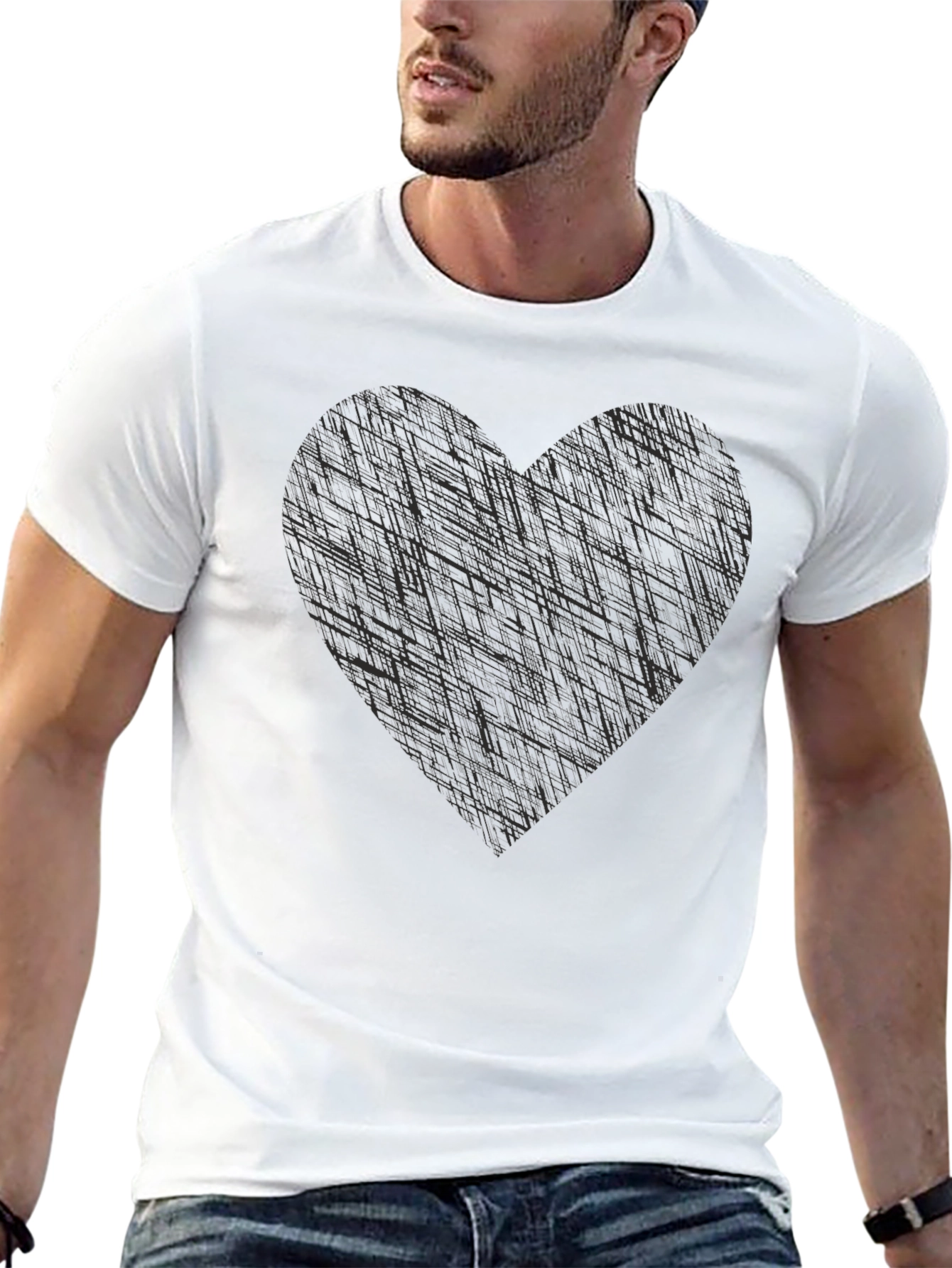 Black Abstract Heart Graphic Tee - Soft Cotton Blend view 13