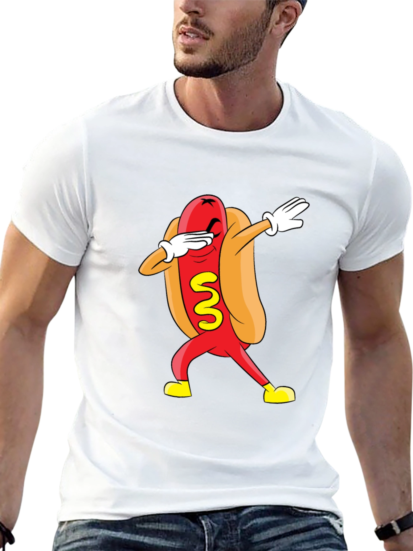 Black Funny Dabbing Hot Dog Graphic T-Shirt - Black view 13