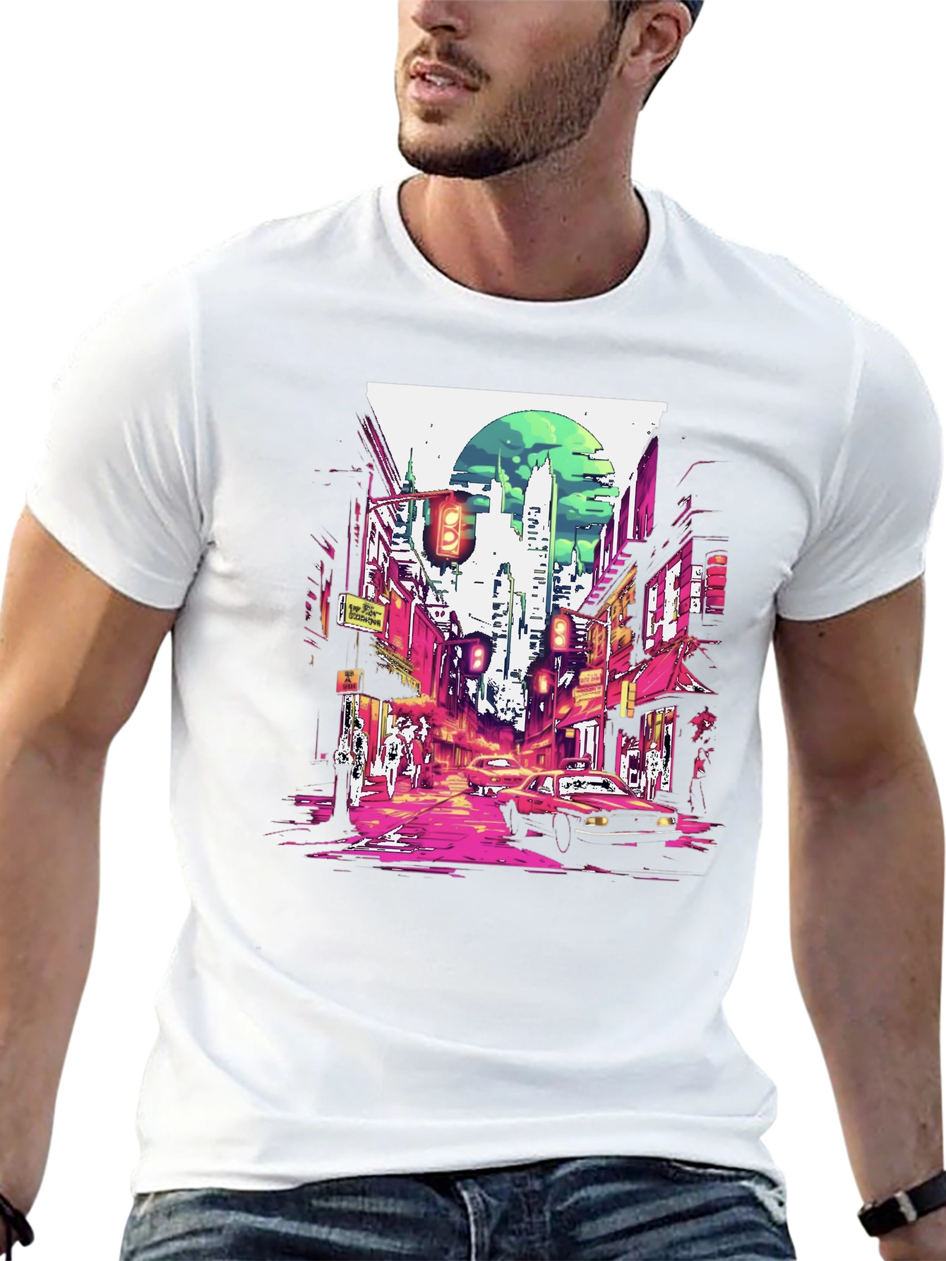 Black Retro Cityscape T-Shirt - Stylish Urban Design view 13