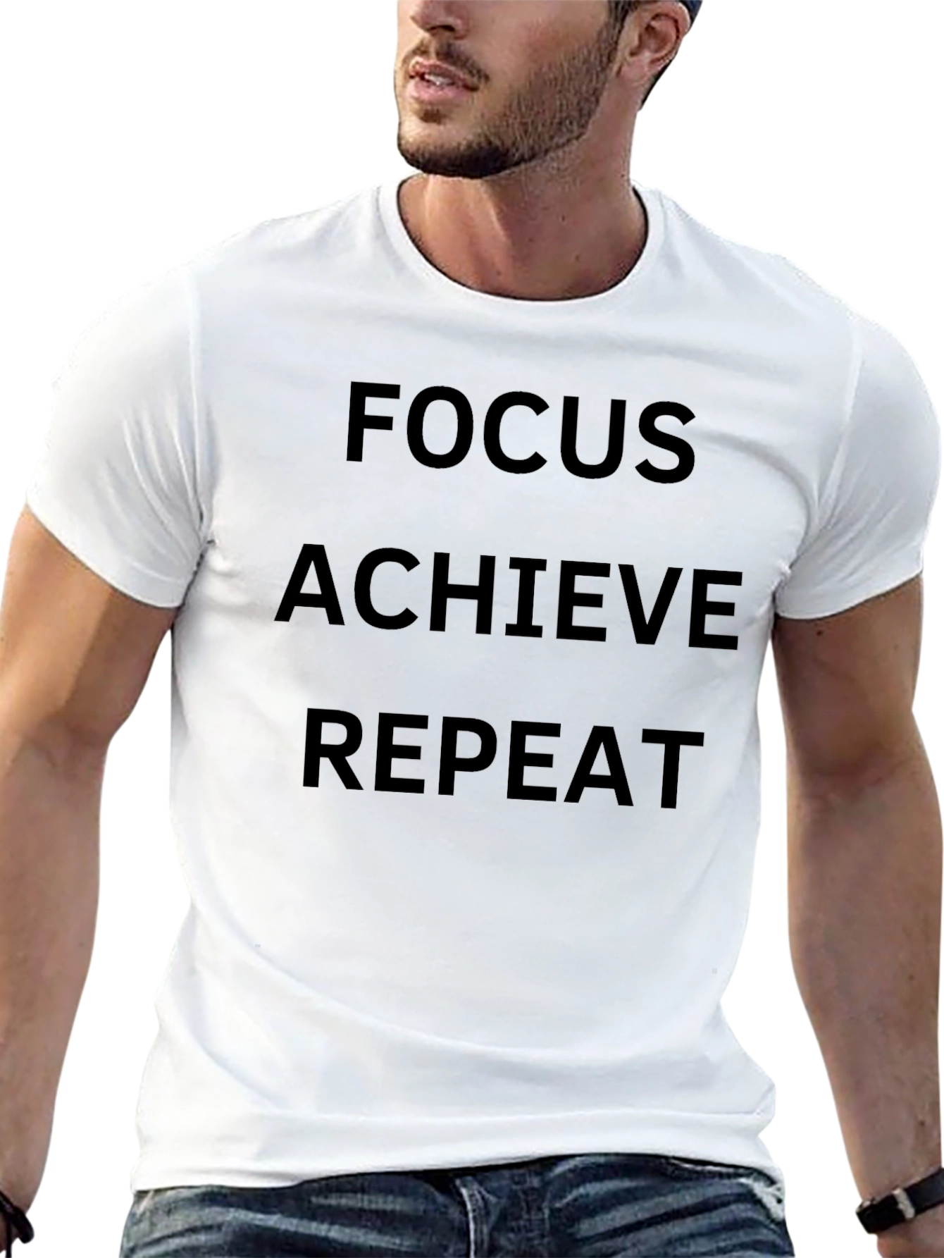 Black Focus Achieve Repeat - Motivational Black T-Shirt view 13