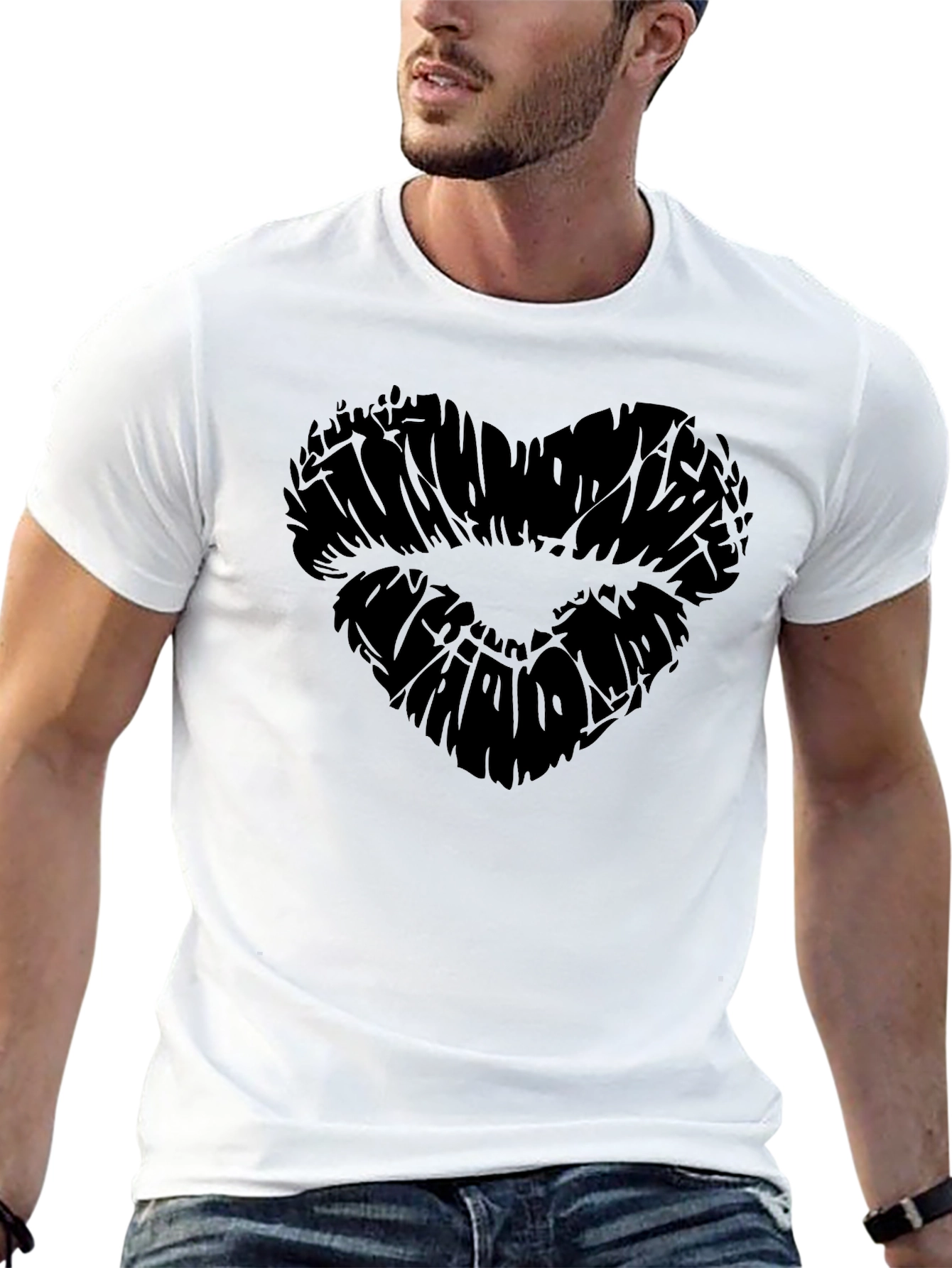 Black Heart Lips Graphic Black T-Shirt for Men view 13