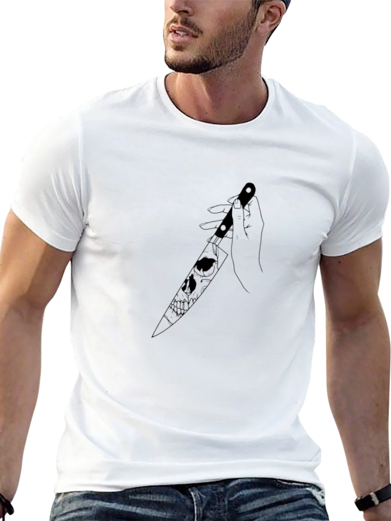 Black Skull Knife Graphic T-Shirt - Edgy Unisex Design view 13