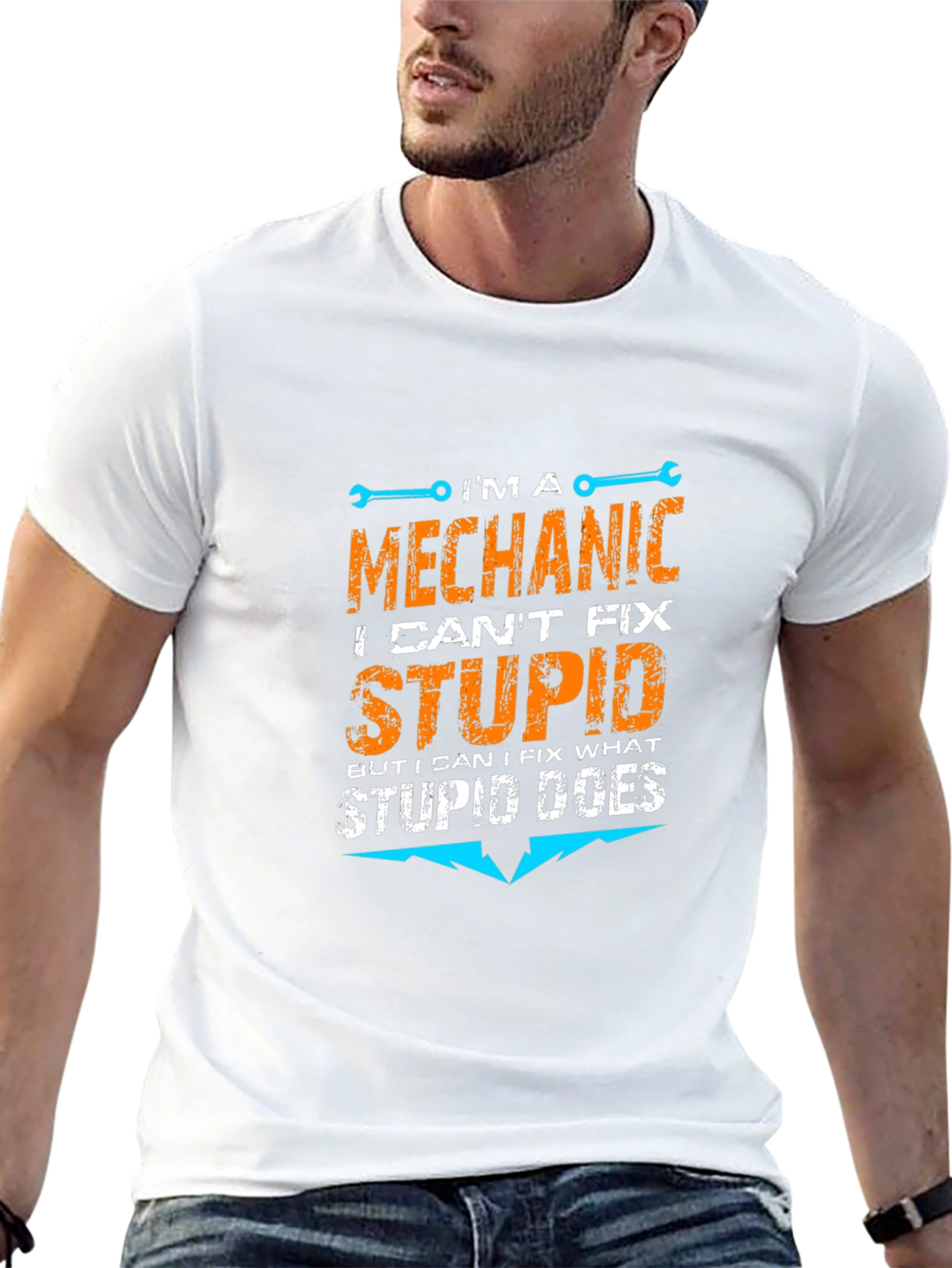 Black Mechanic T-Shirt - I Can't Fix Stupid view 13
