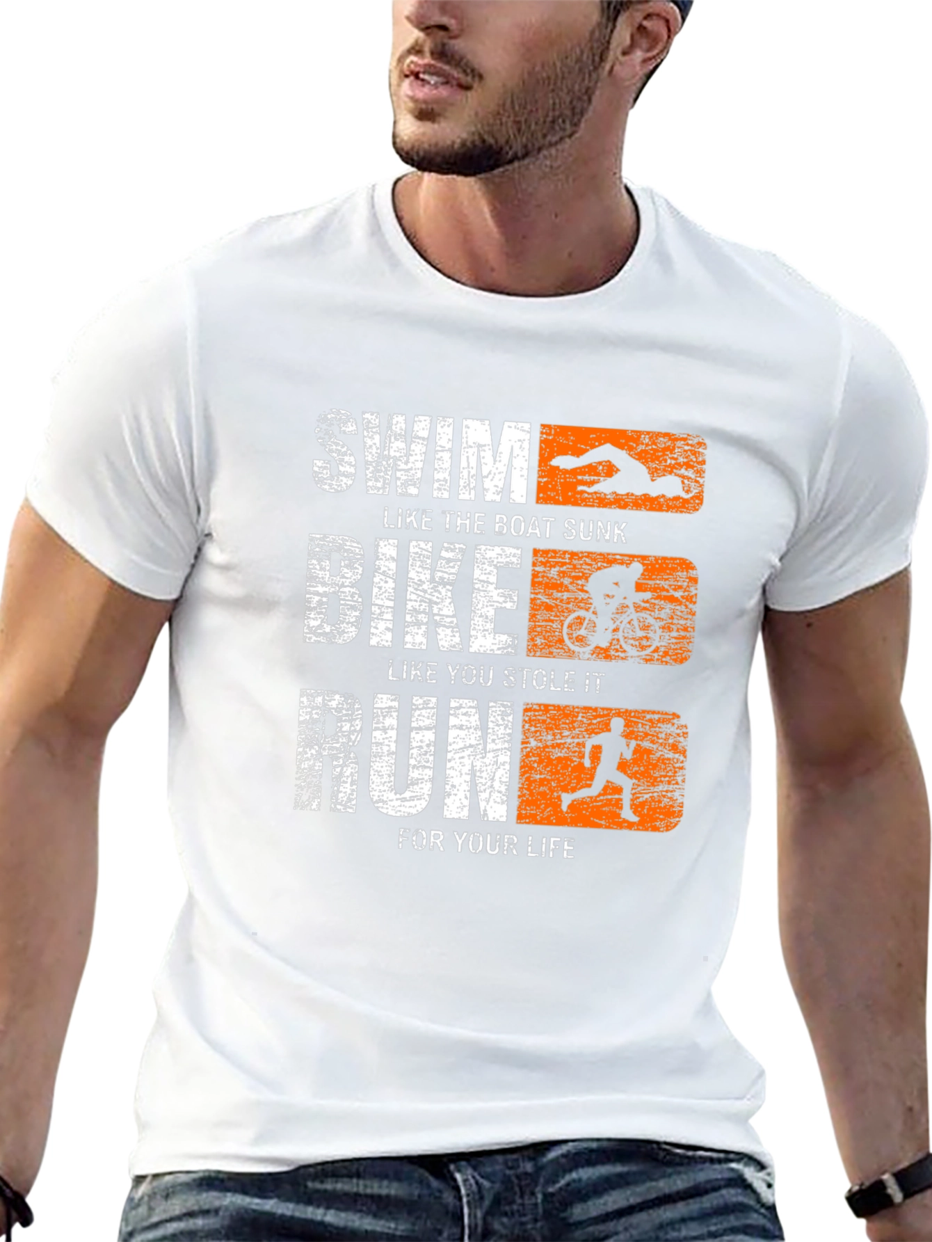 Black Triathlon Graphic T-Shirt Swim Bike Run Tee view 13