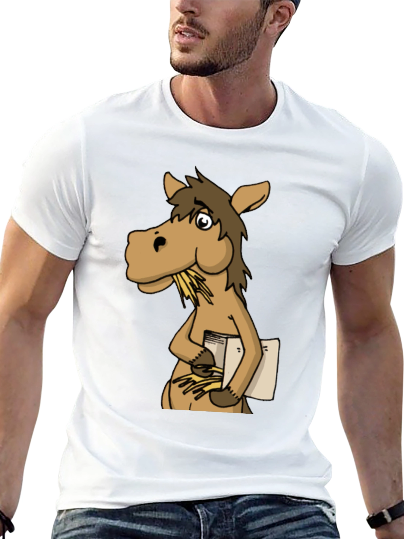 Black Funny Horse Reading Book Graphic T-Shirt view 13