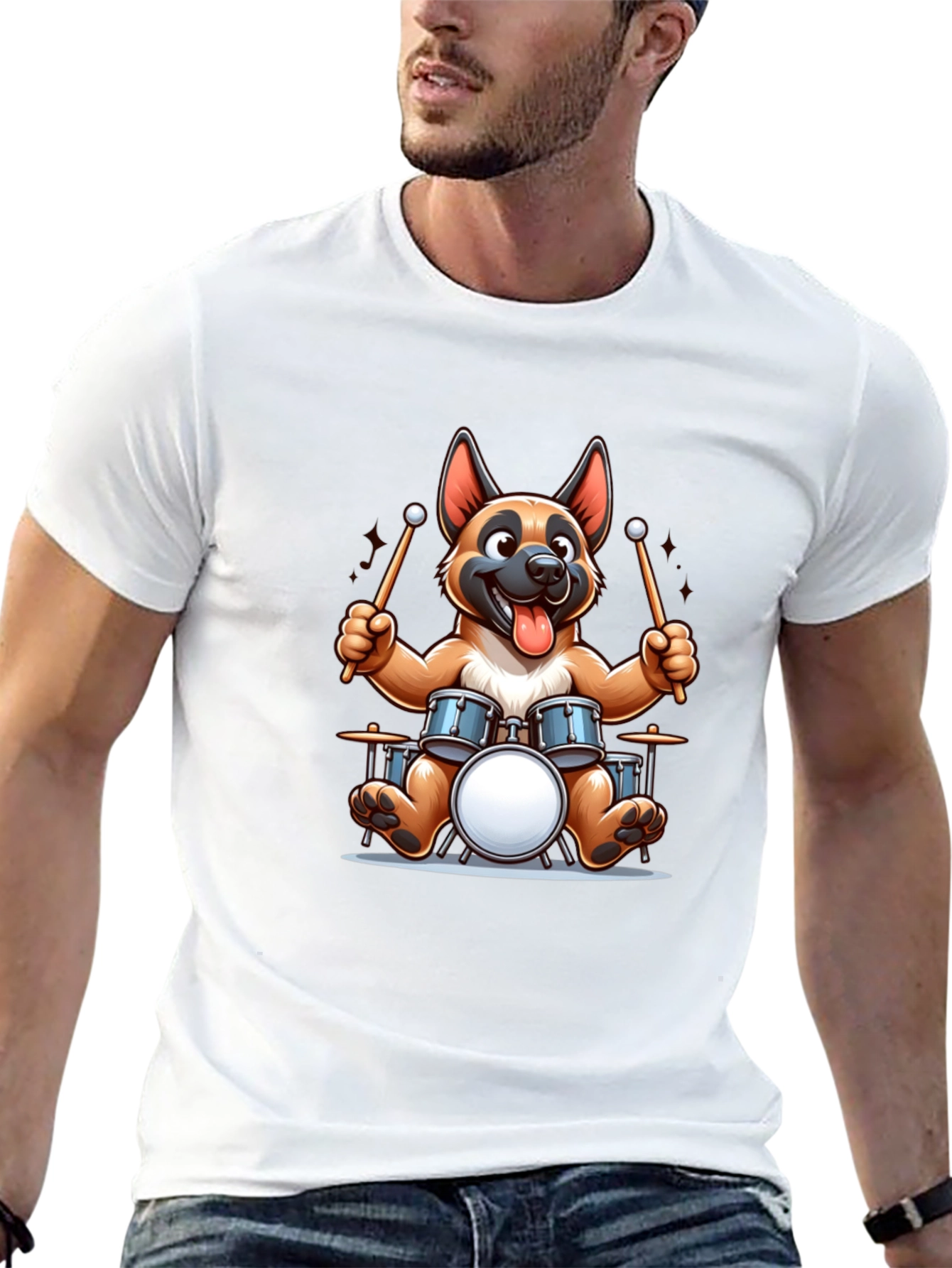 Black Dog Drummer T-Shirt - Rocking Canine Tee view 13