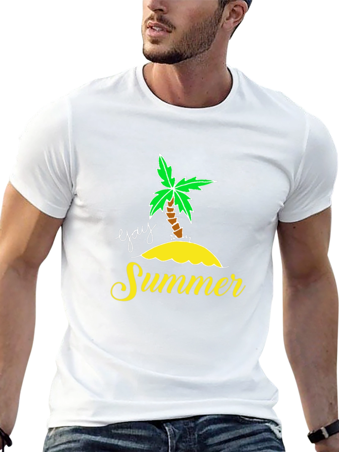 Black Gay Summer Palm Tree Graphic Tee - Black Cotton Blend view 13