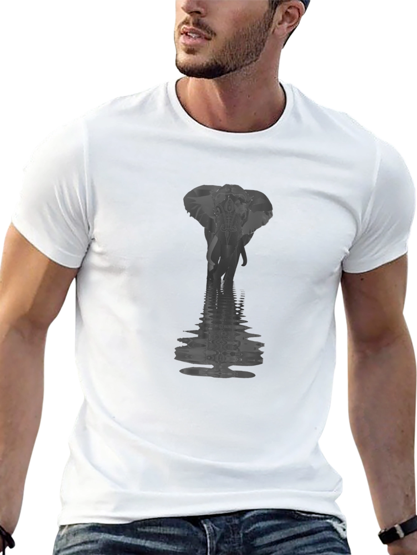 Black Elephant Reflection Graphic Tee - Premium Cotton Blend view 13