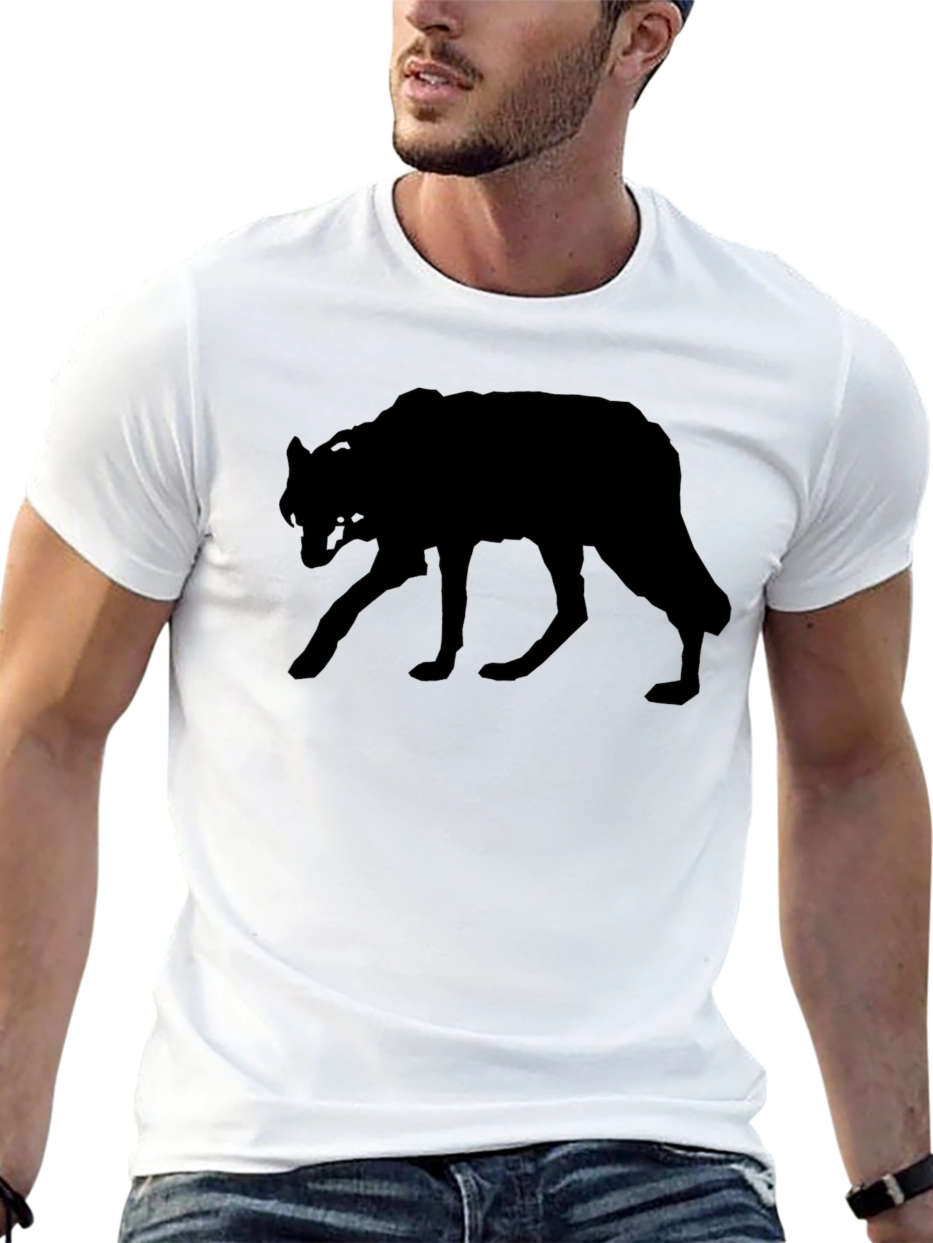 Black Wolf Silhouette Graphic Tee - Mens Black T-Shirt view 13