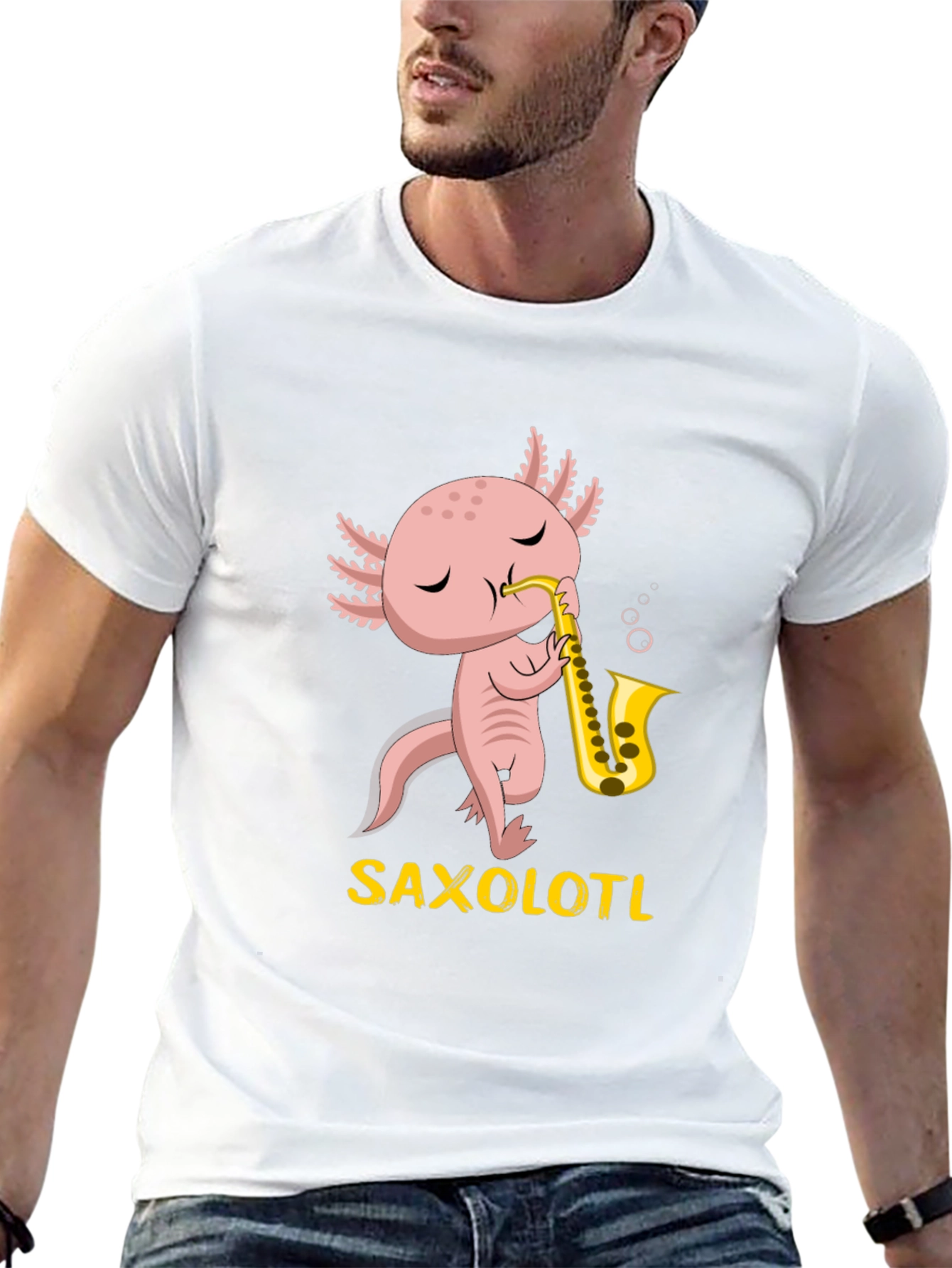 Black Saxolotl T-Shirt: Funny Axolotl Saxophone Player Tee view 13