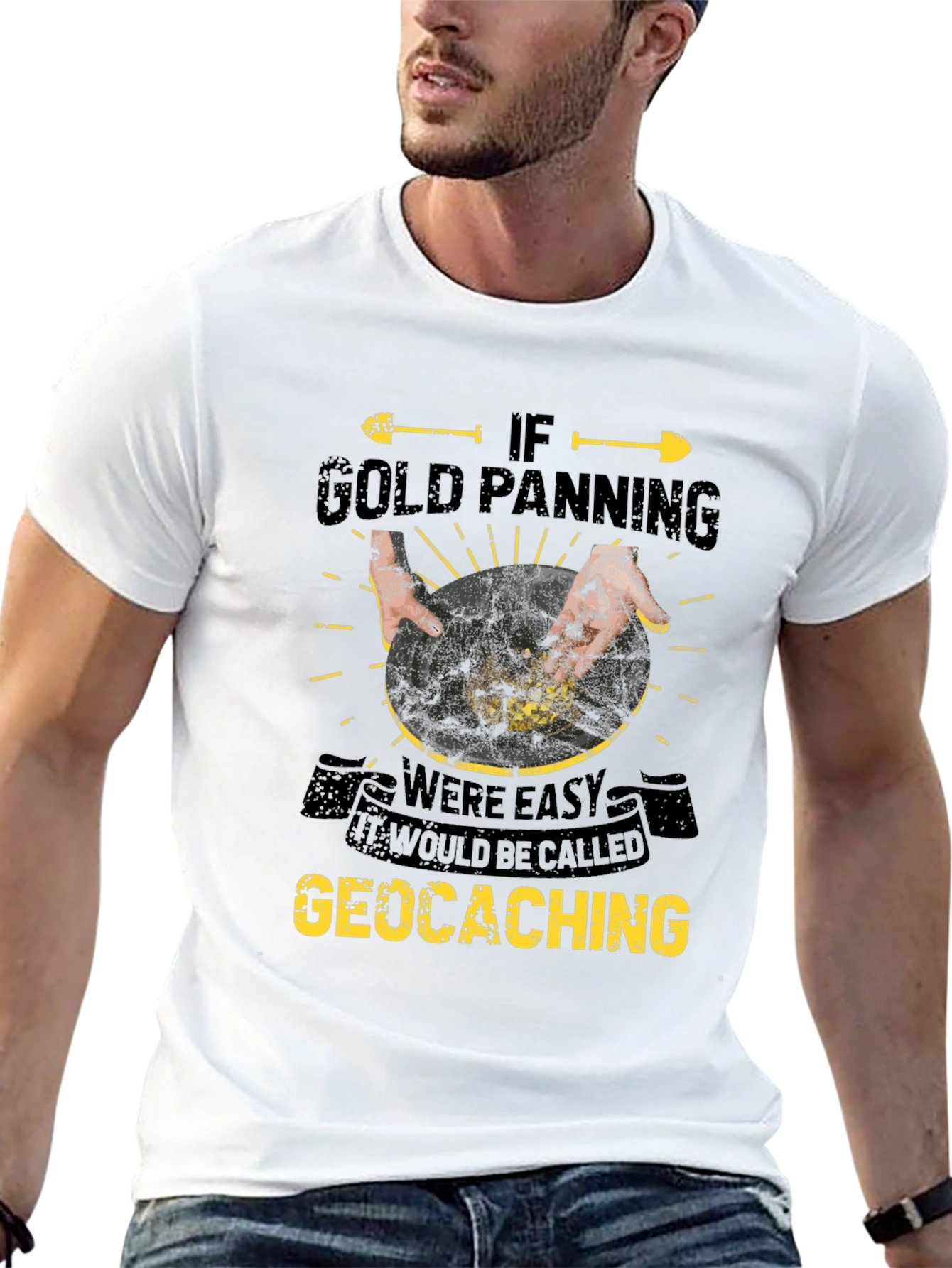 Black Gold Panning Geocaching Graphic Tee view 13