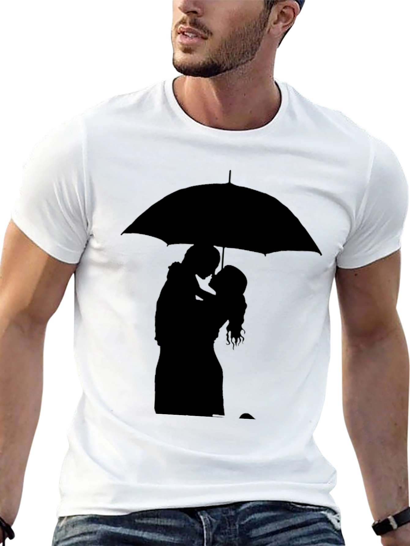 Black Romantic Silhouette T-Shirt - Under the Umbrella view 13