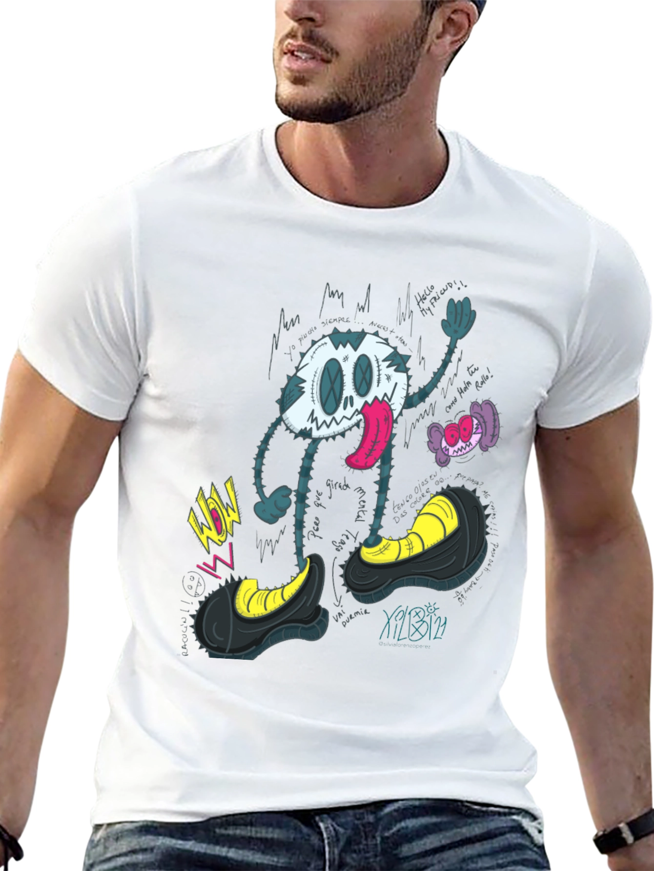 Black Cartoon Character Graphic Print T-Shirt view 13