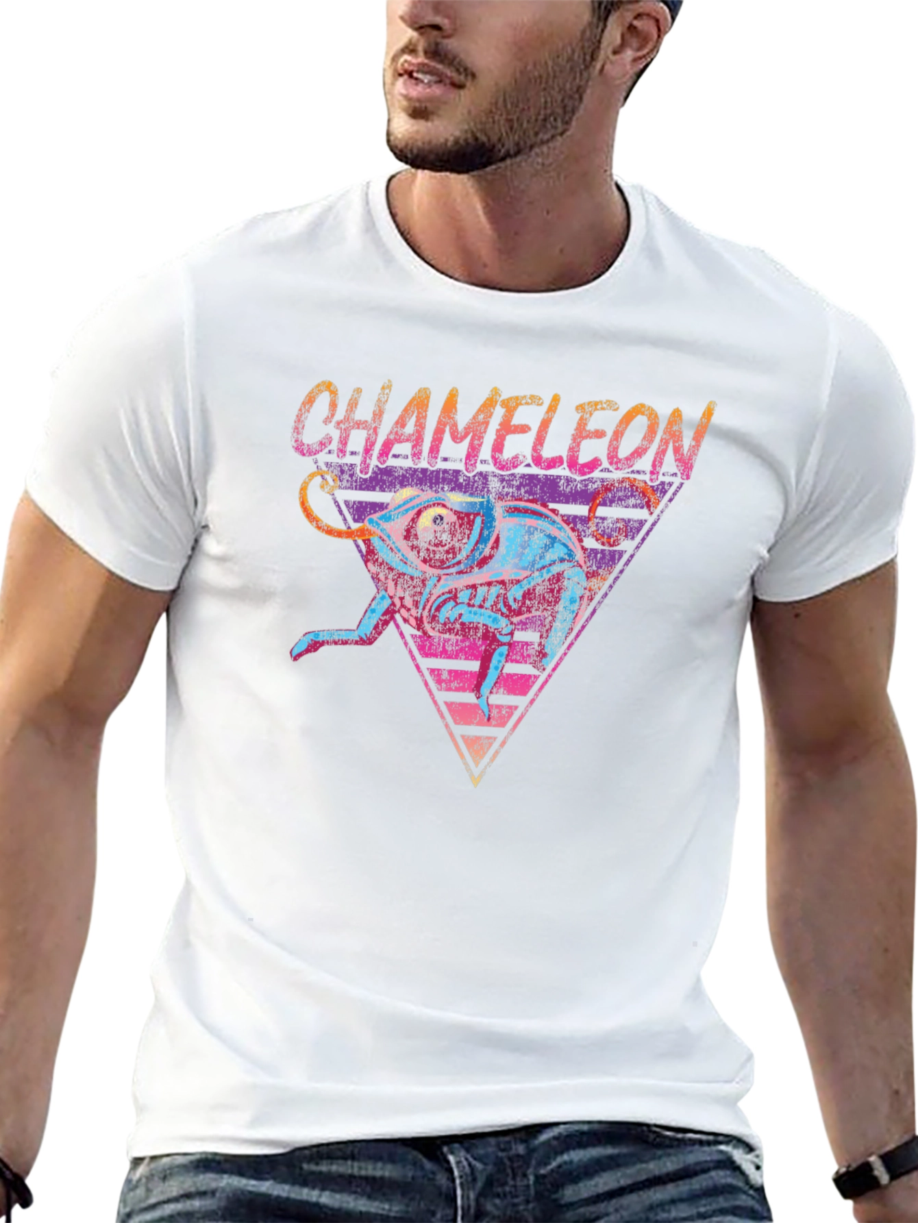 Black Retro Chameleon Graphic Tee - Cool Animal T-Shirt view 13
