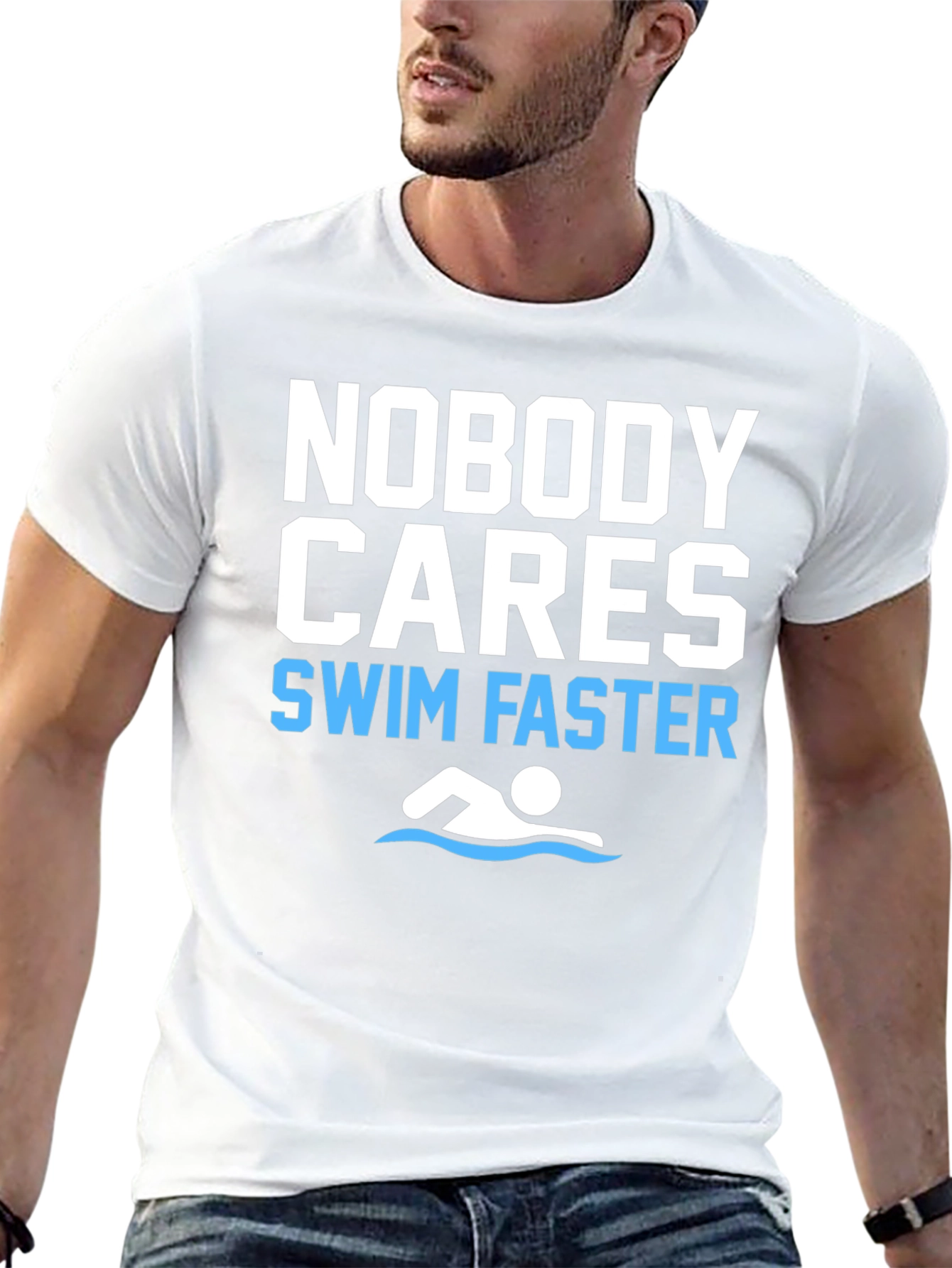 Black Funny Swim Faster Graphic T-Shirt view 13