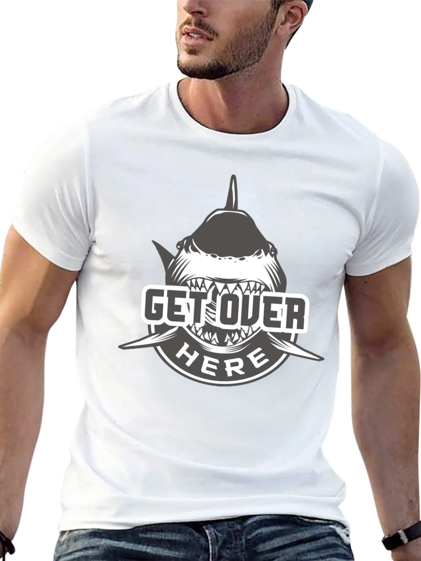 Black Get Over Here Shark T-Shirt - Black Cotton Tee view 13