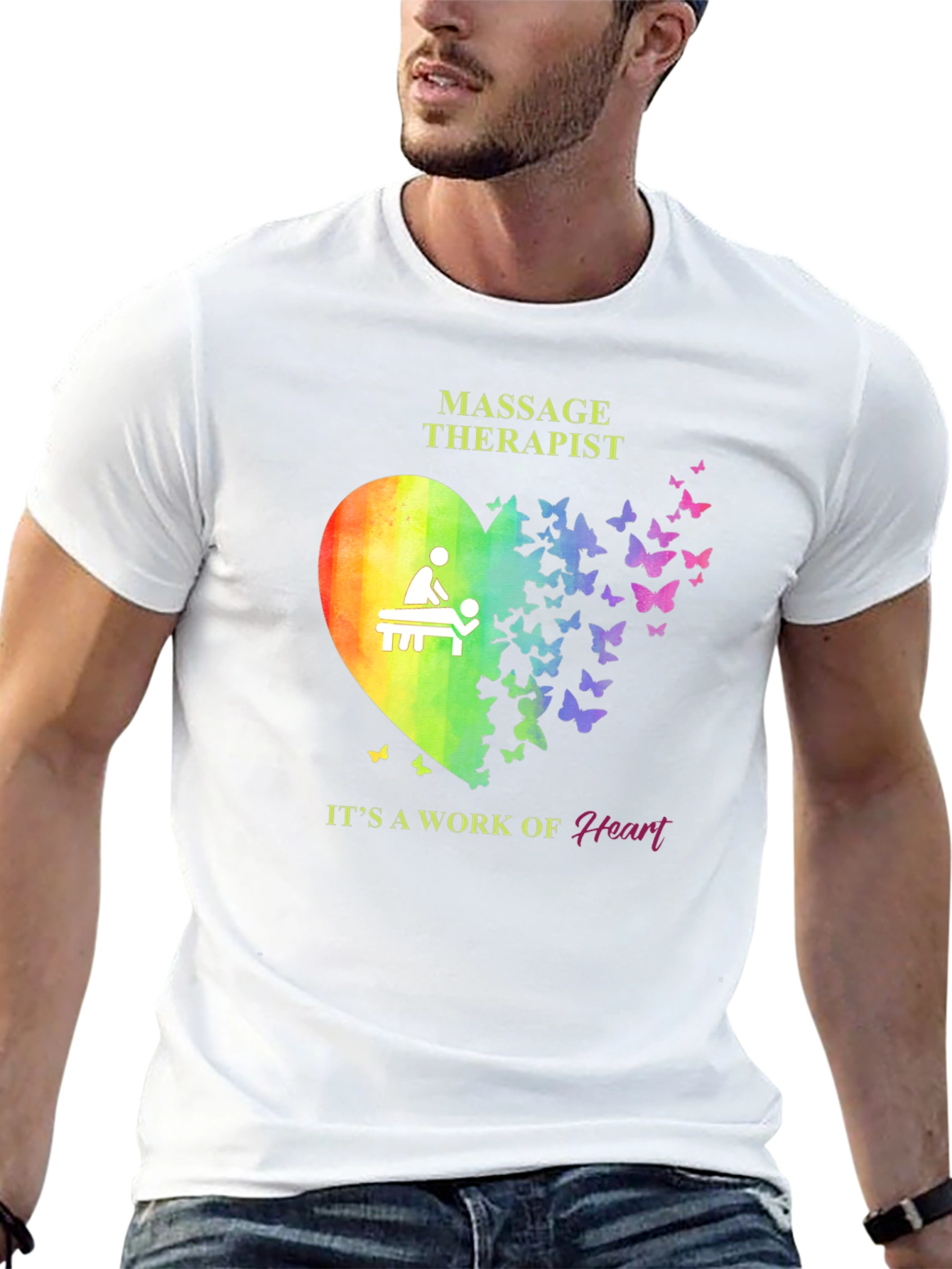 Black Massage Therapist Heart Butterfly T-Shirt view 13