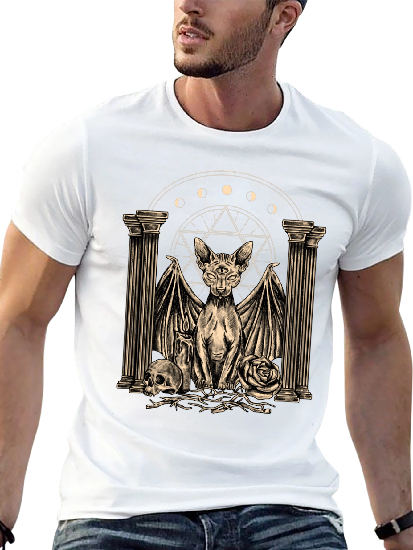 Mystic Cat Graphic Tee - Occult Style Shirt - 13