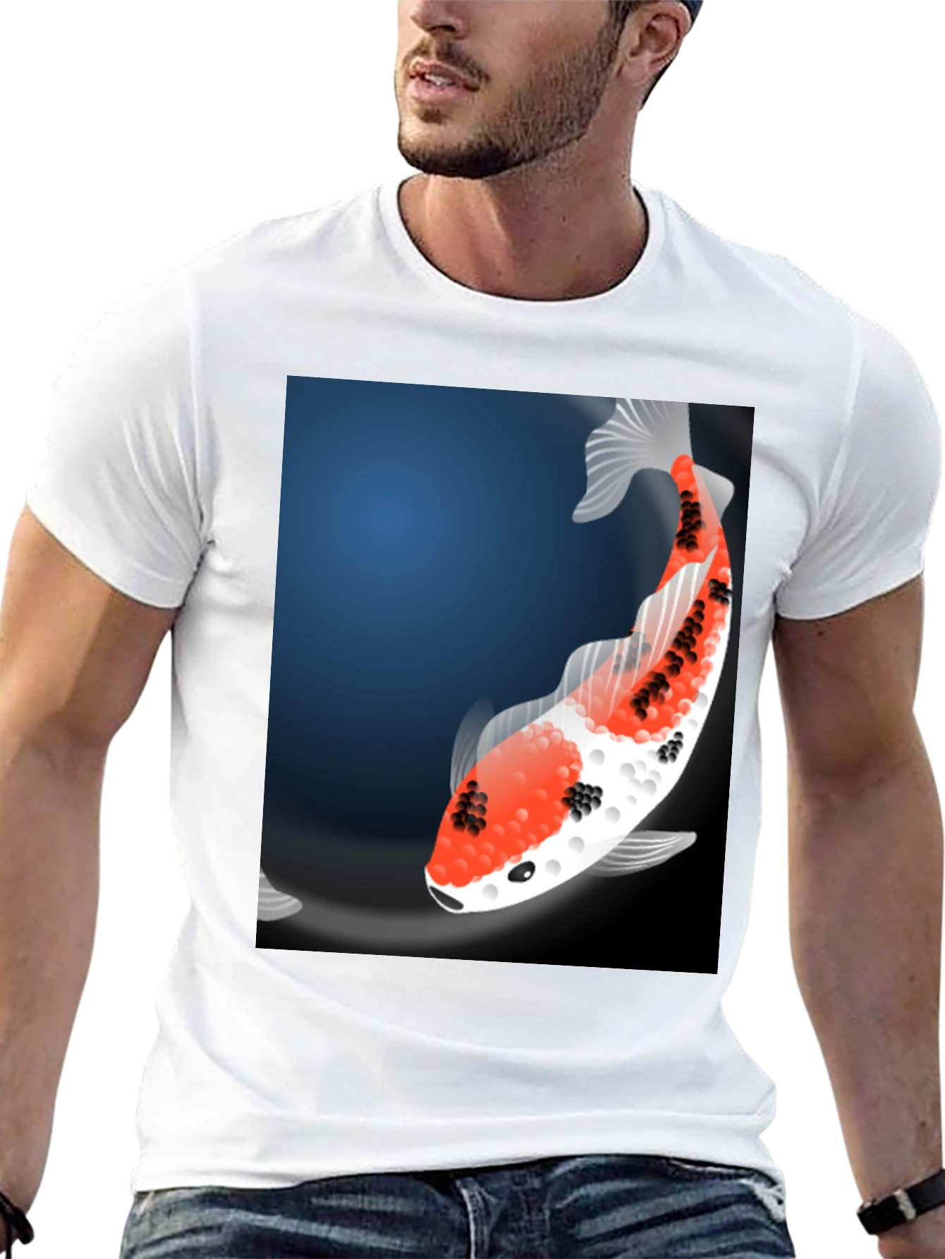 Black Koi Fish Graphic Tee - Black Casual T-Shirt view 13