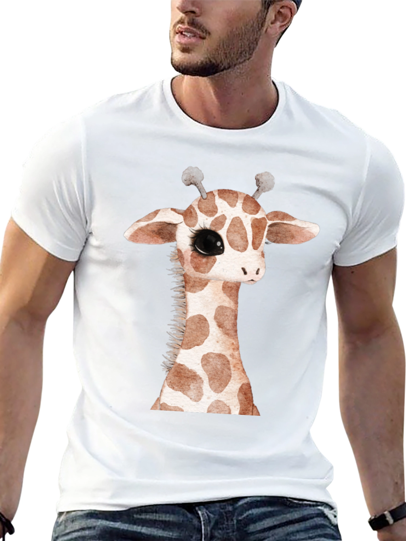 Black Cute Giraffe Graphic Print Black T-Shirt view 13