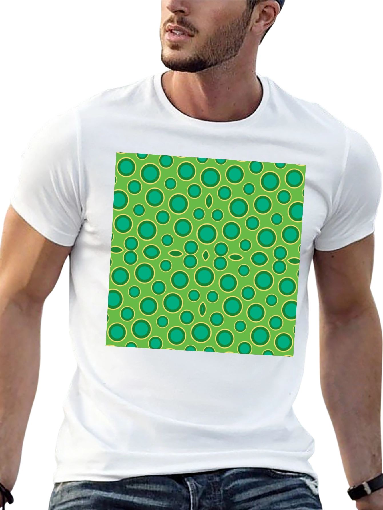 Black Green Circle Pattern Black T-Shirt view 13