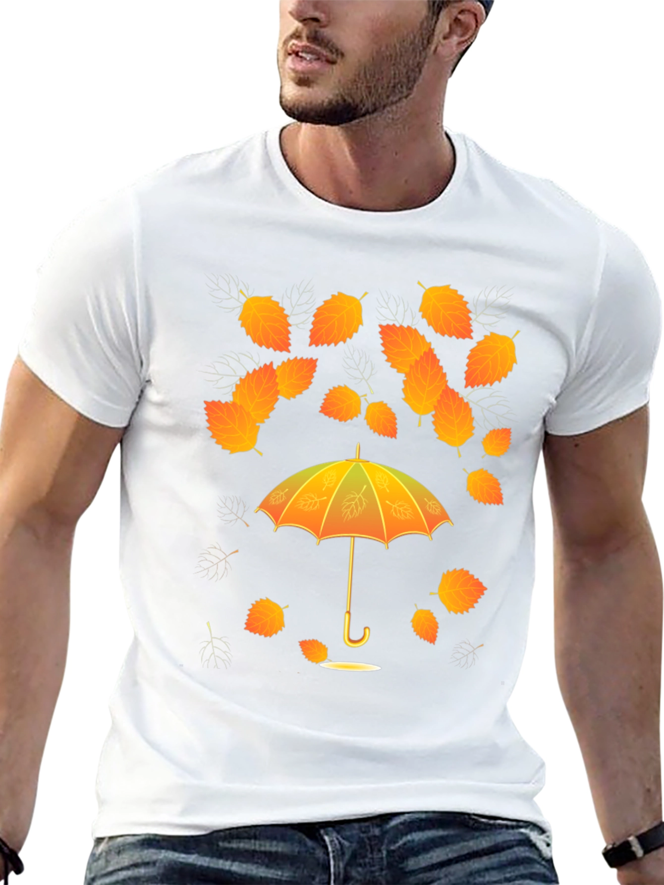 Black Autumn Leaves Umbrella T-Shirt view 13