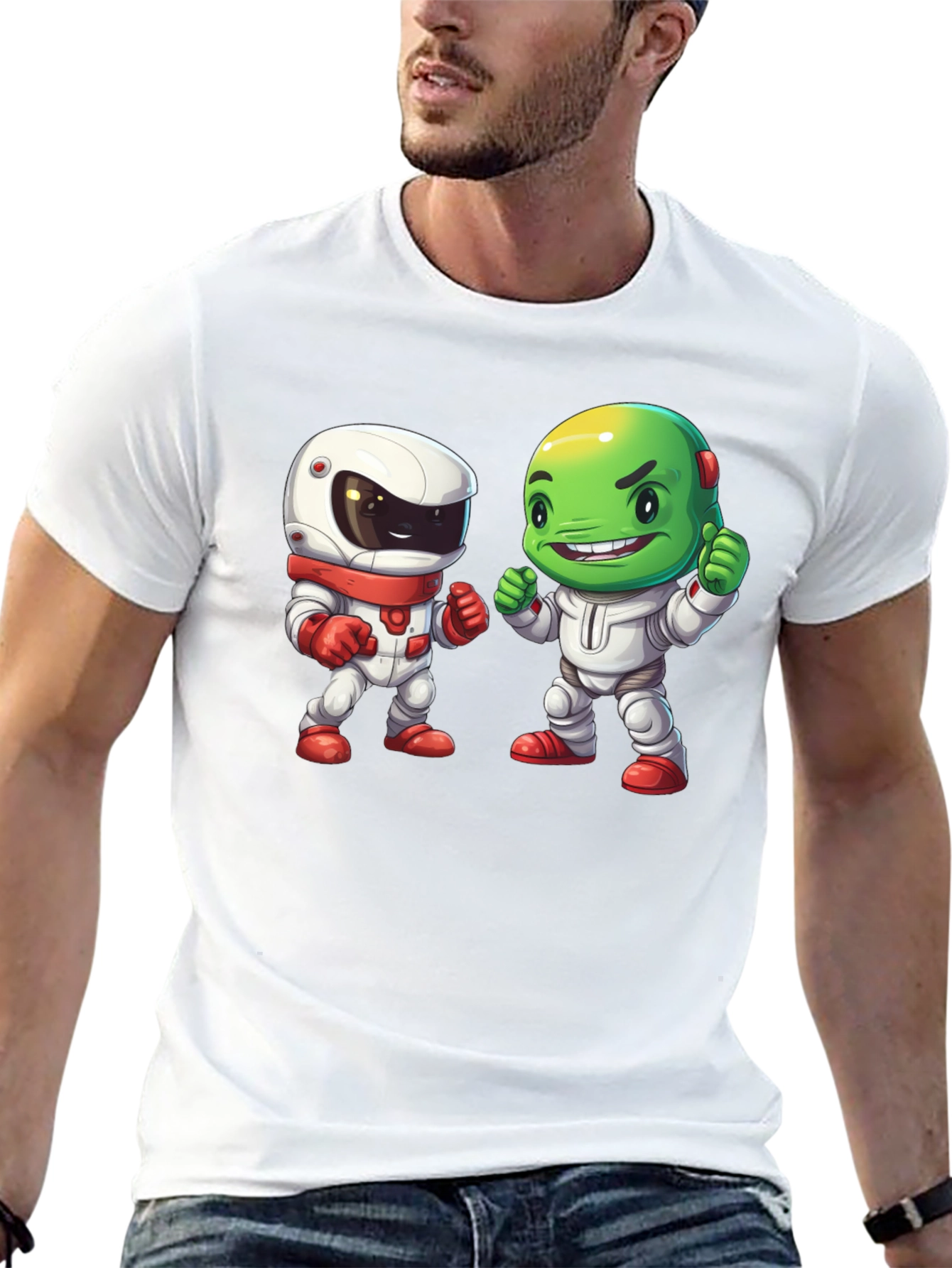 Black Cartoon Astronauts Black T-Shirt view 13