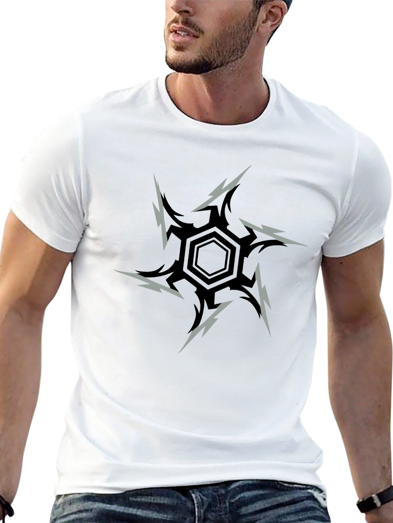 Black Edgy Hex Graphic Tee - Black Cotton Blend view 13