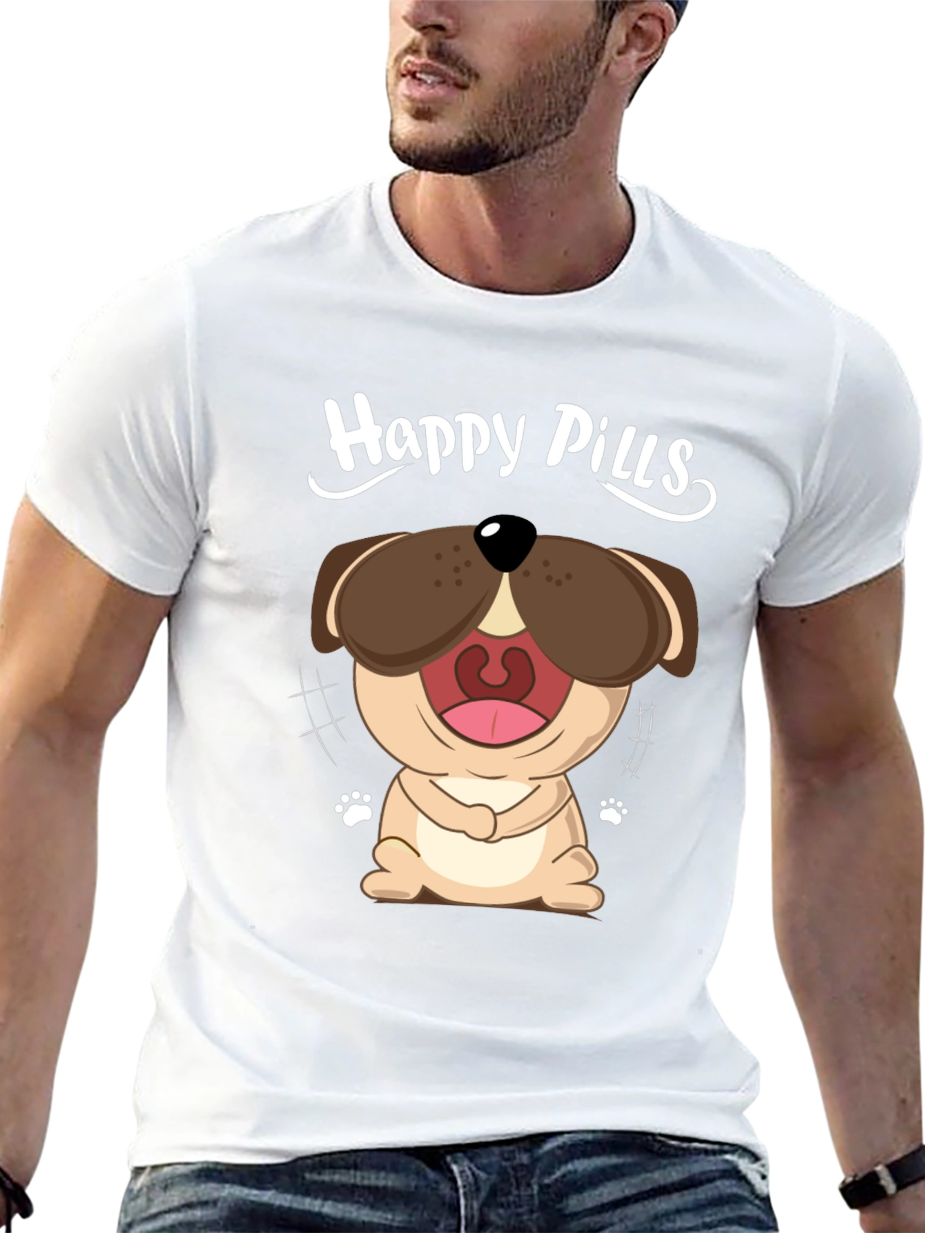 Black Happy Pills Dog Graphic T-Shirt - Black Cotton Tee view 13