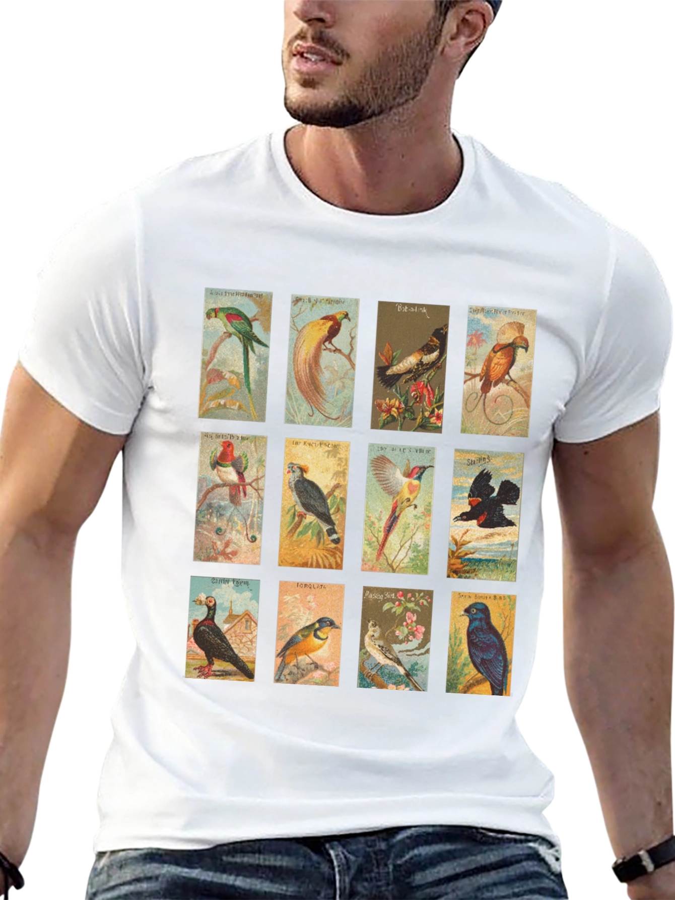 Black Vintage Birds Black T-Shirt view 13