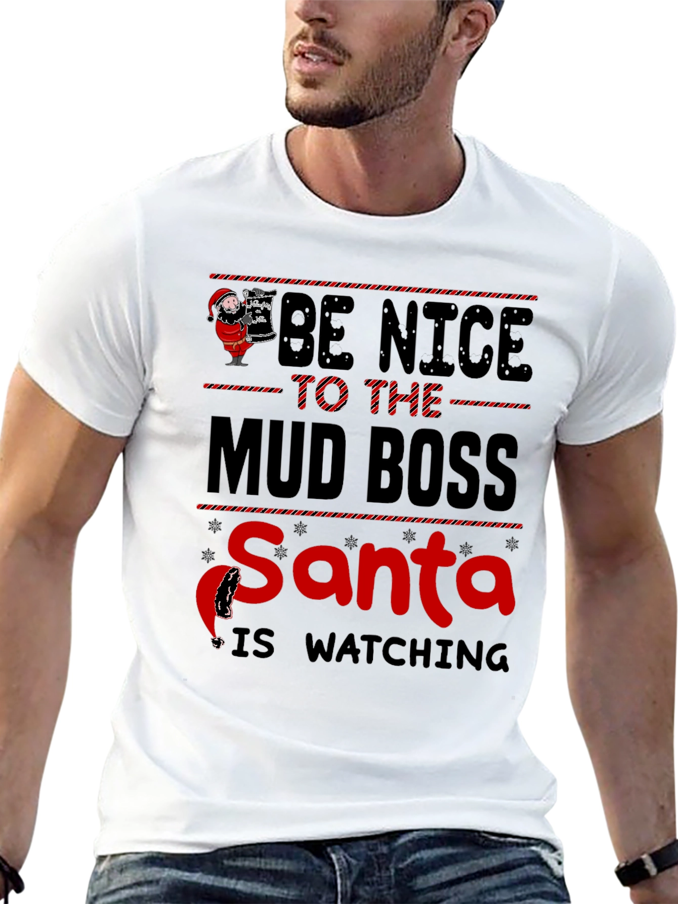 Black Be Nice to The Mud Boss Santa Graphic T-Shirt view 13
