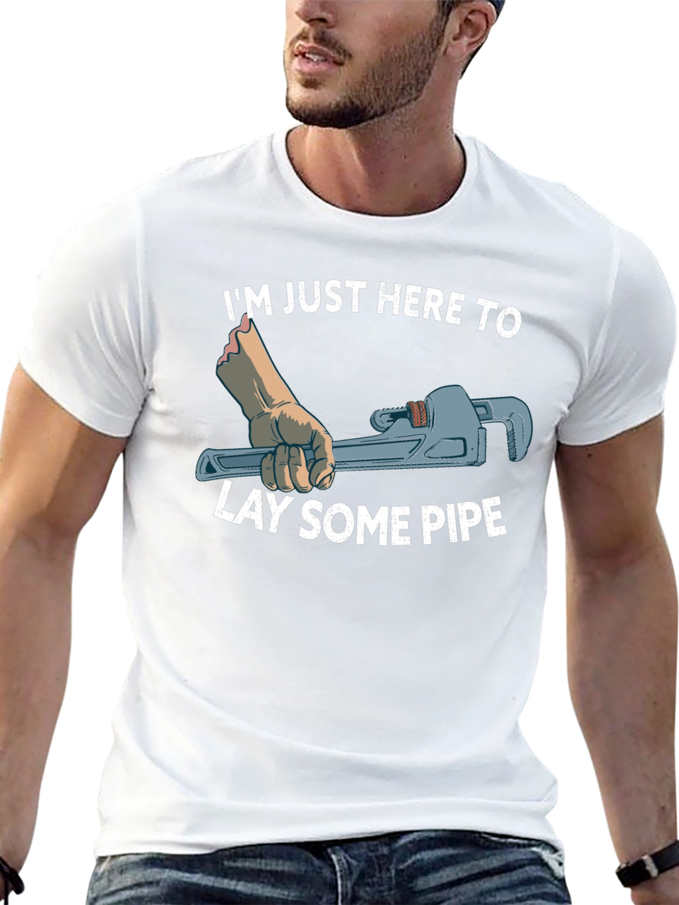 Black Plumber T-Shirt: I'm Just Here To Lay Some Pipe view 13