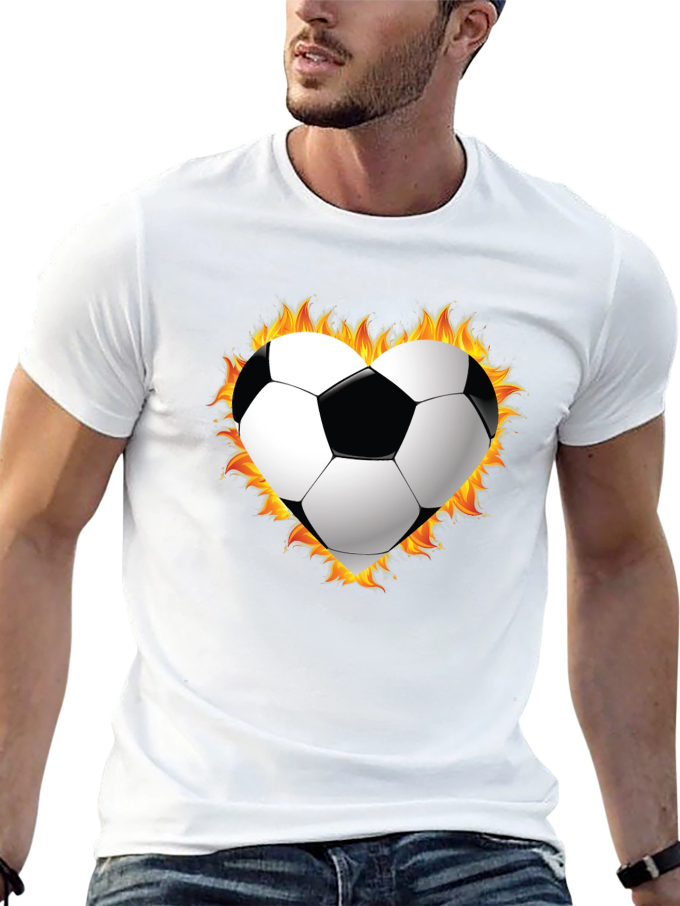 Black Fiery Soccer Heart T-Shirt view 13