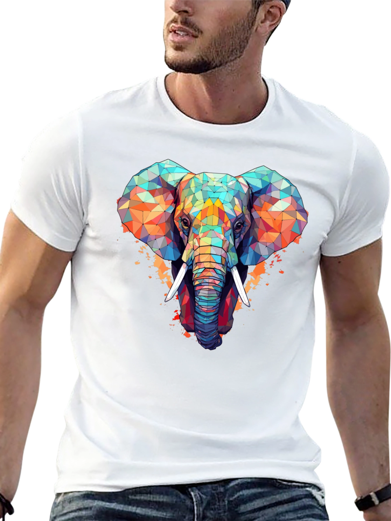 Black Geometric Elephant Graphic Black T-Shirt view 13