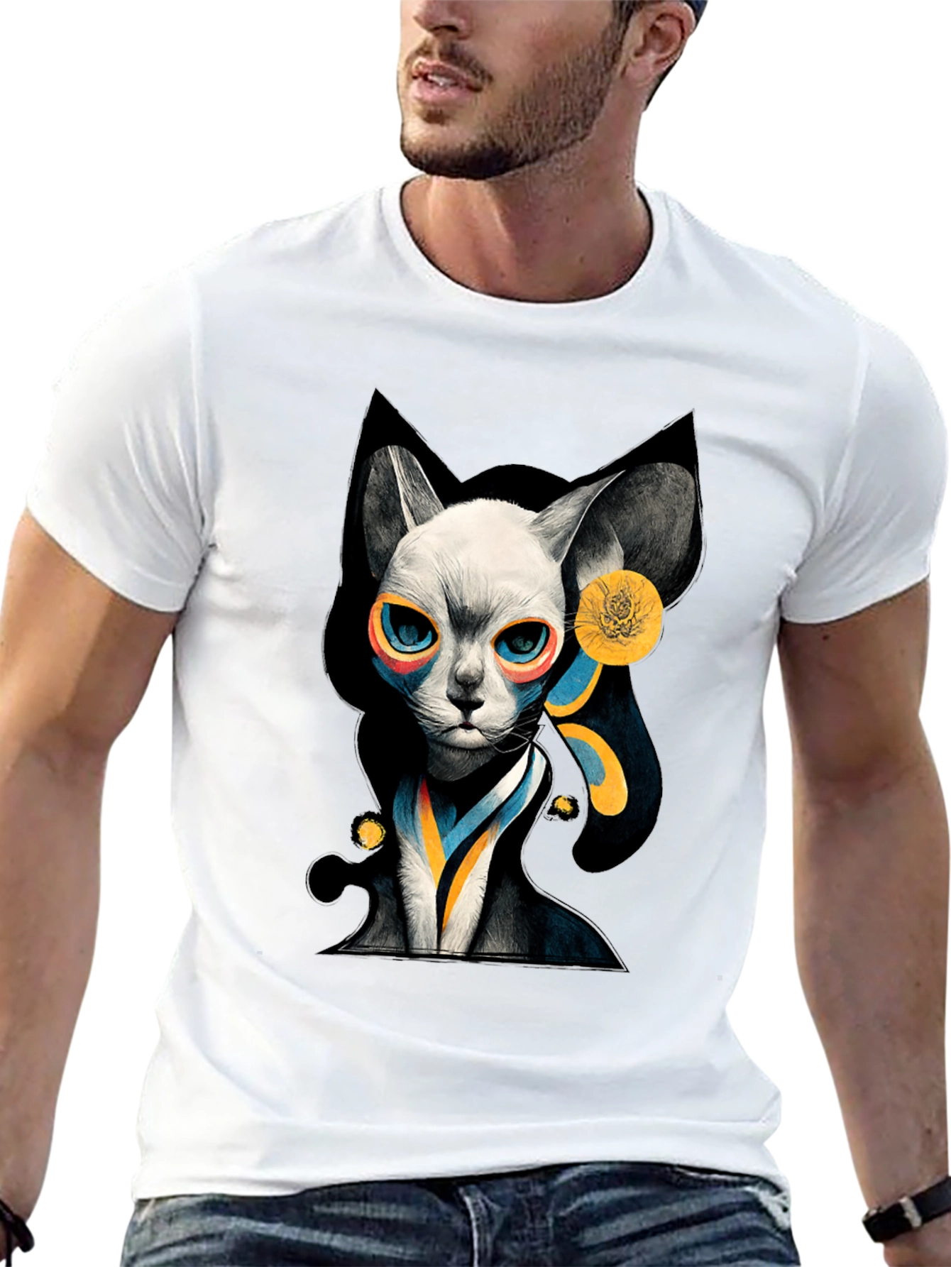 Black Abstract Cat Graphic Black T-Shirt view 13