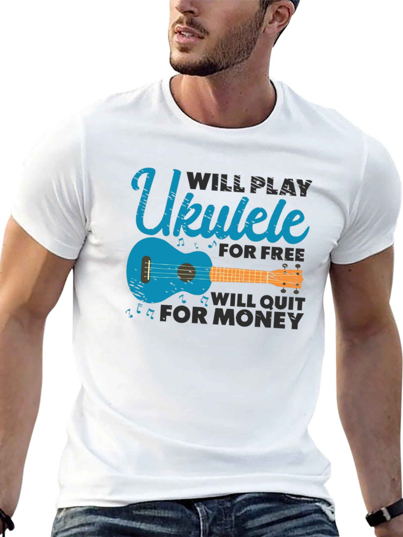 Black Ukulele Player T-Shirt - Funny Musical Instrument Tee view 13