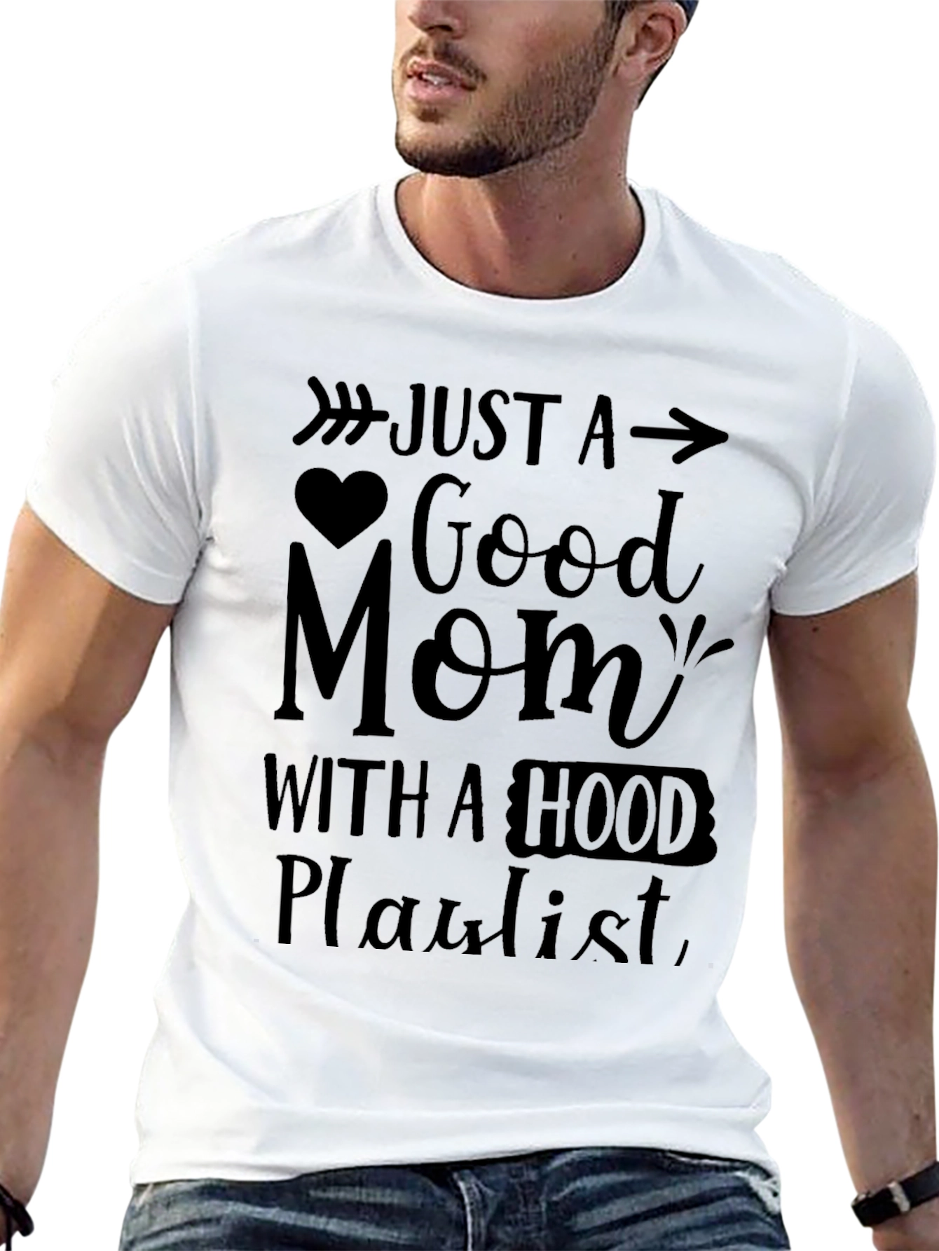 Black Good Mom with Hood Playlist Black T-Shirt view 13
