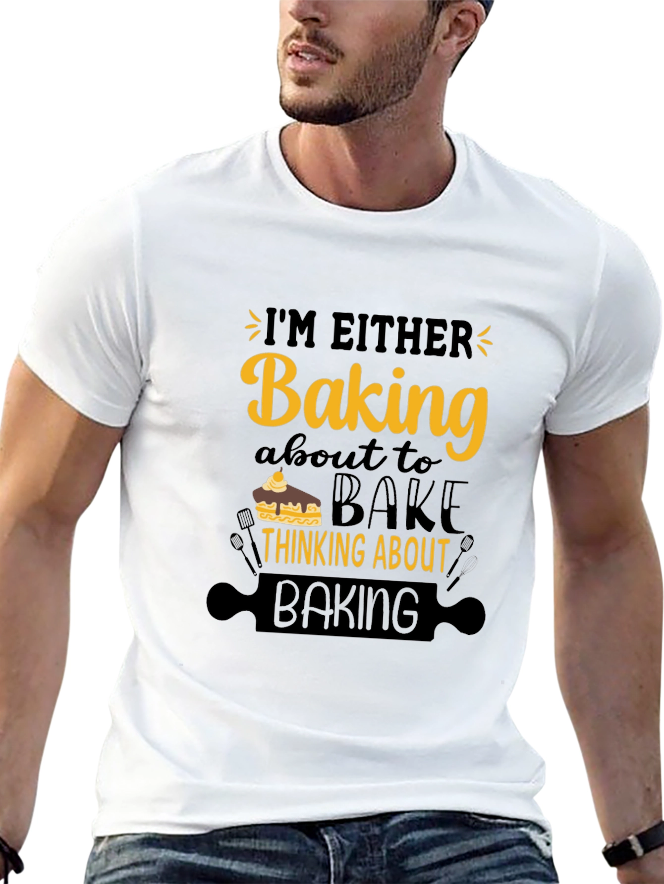 Black Baking Theme T-Shirt - I'm Either Baking Design view 13